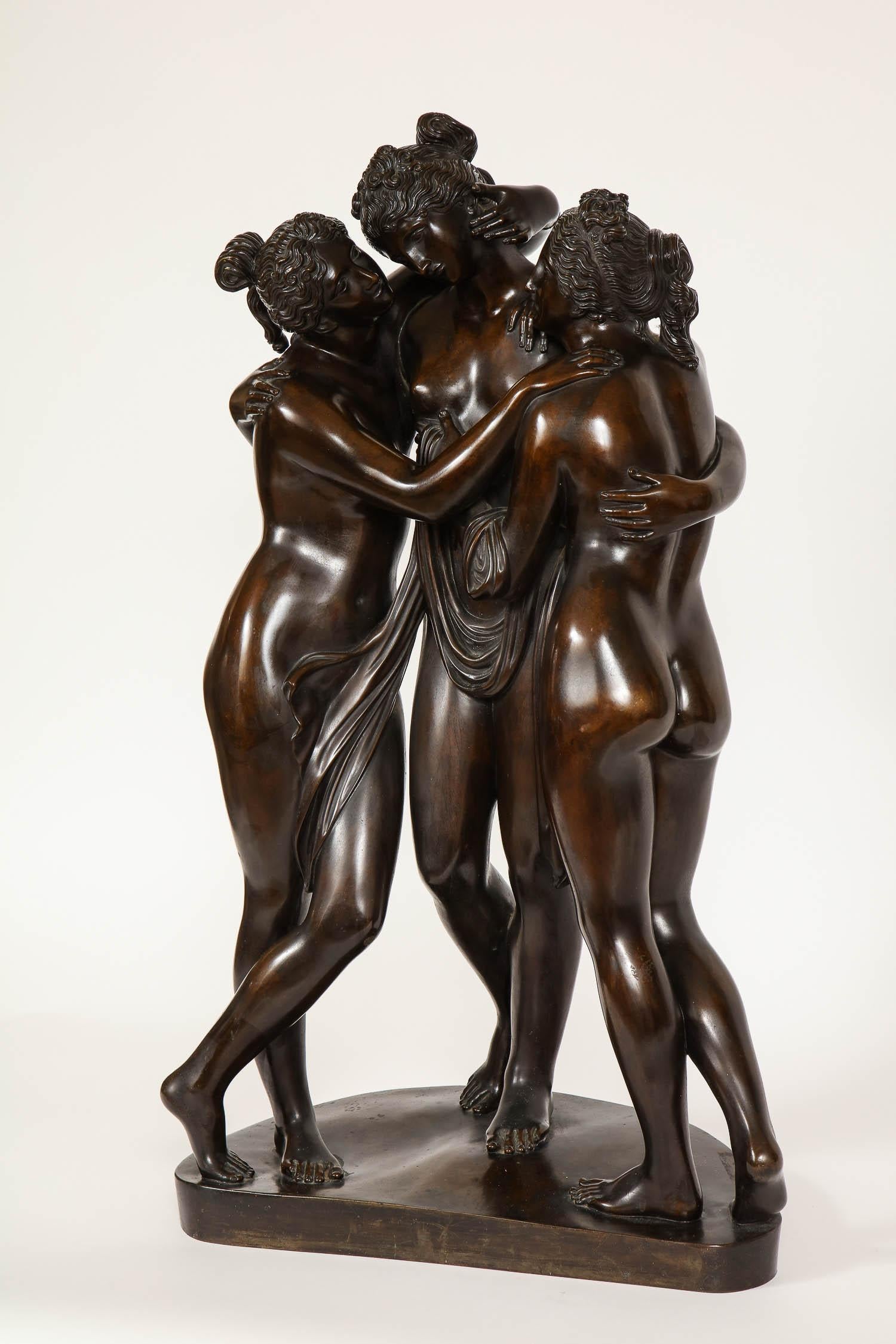 Neoclassical Important Roman Patinated Bronze Sculpture of Three Graces after Antonio Canova