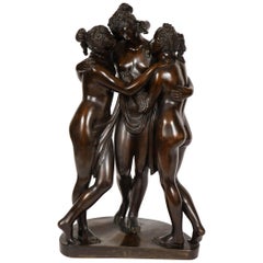 Important Roman Patinated Bronze Sculpture of Three Graces after Antonio Canova