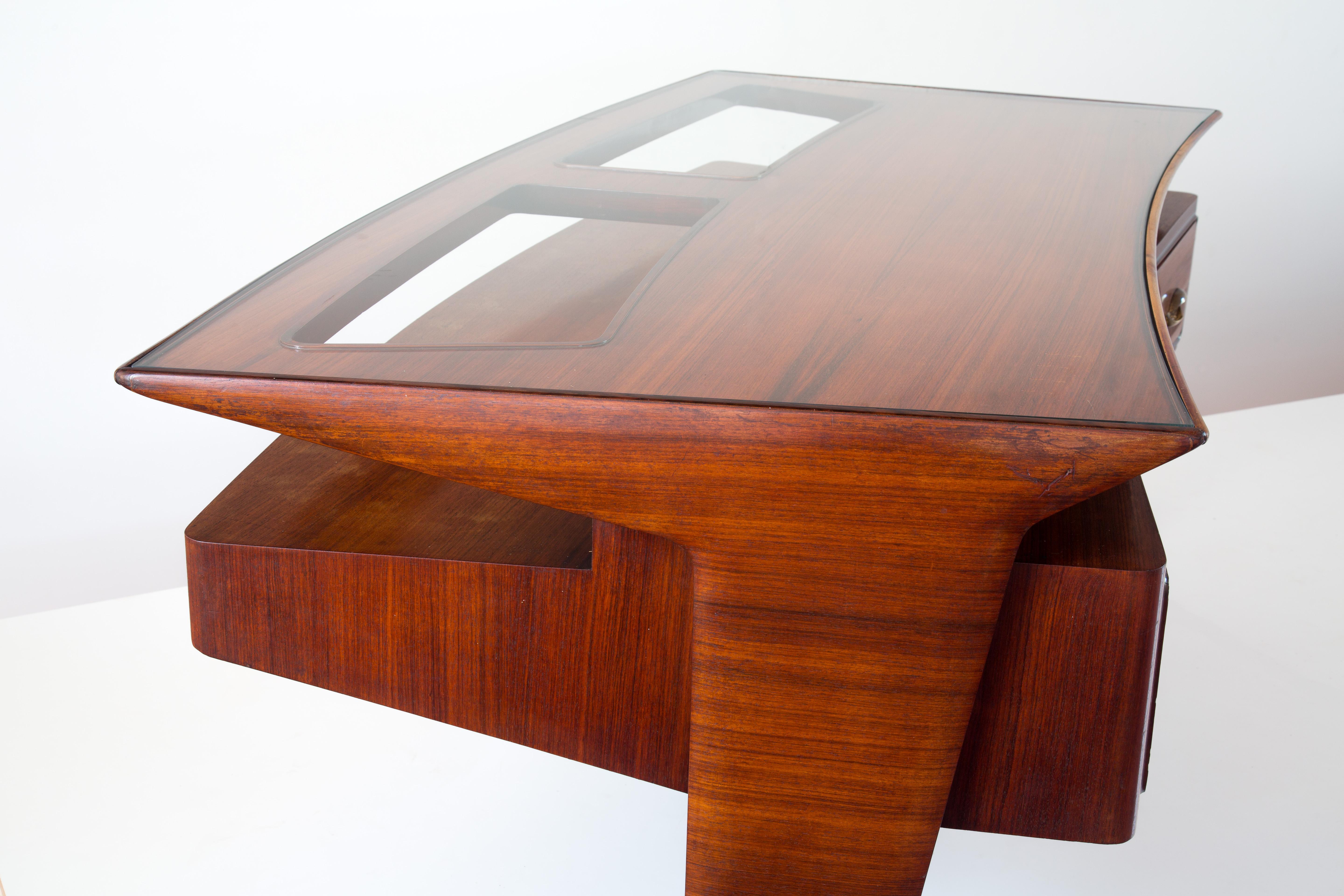 Mid-20th Century Important Rosewood Curved Writing Desk Attributed Guglielmo Ulrich, circa 1945