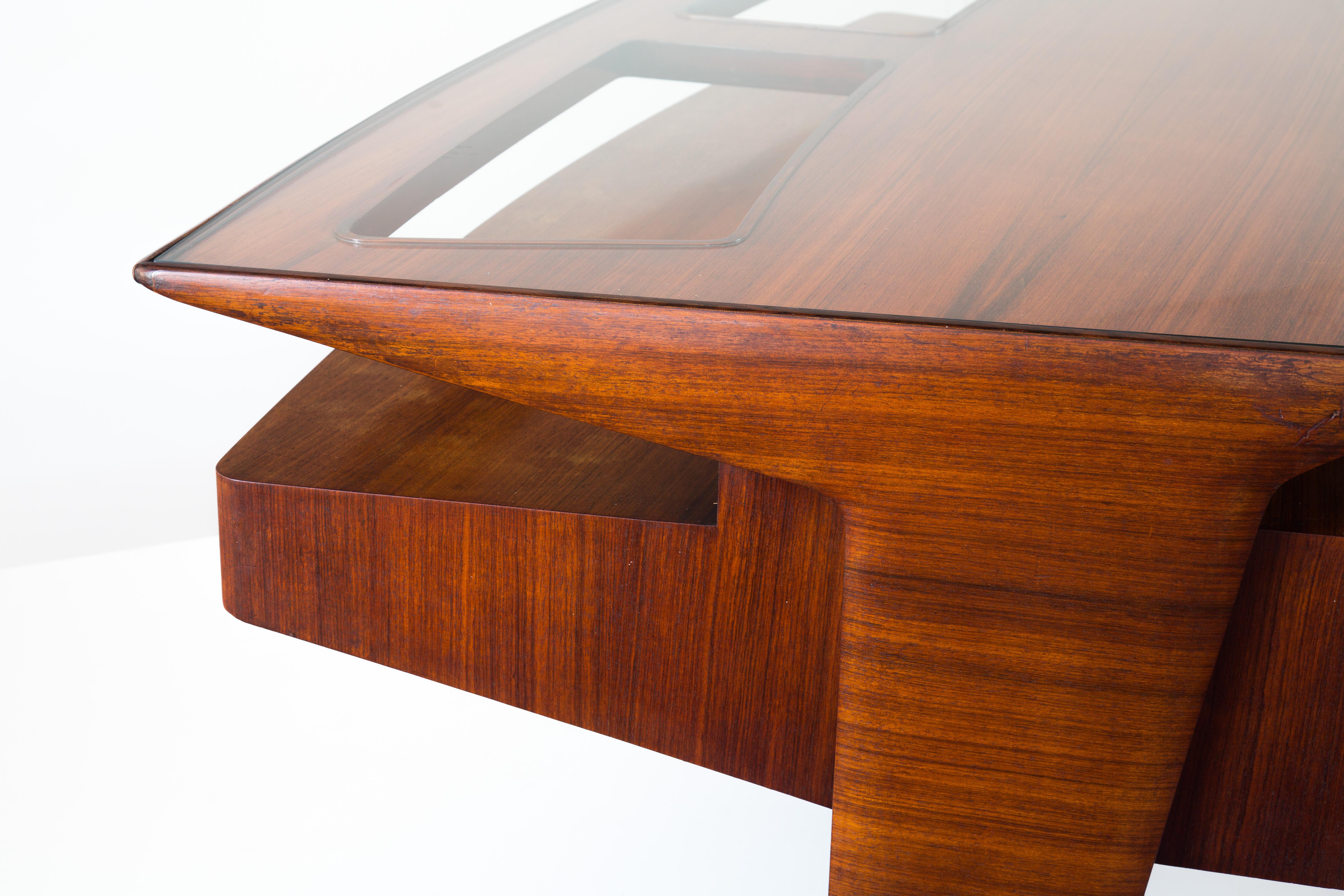 Brass Important Rosewood Curved Writing Desk Attributed Guglielmo Ulrich, circa 1945