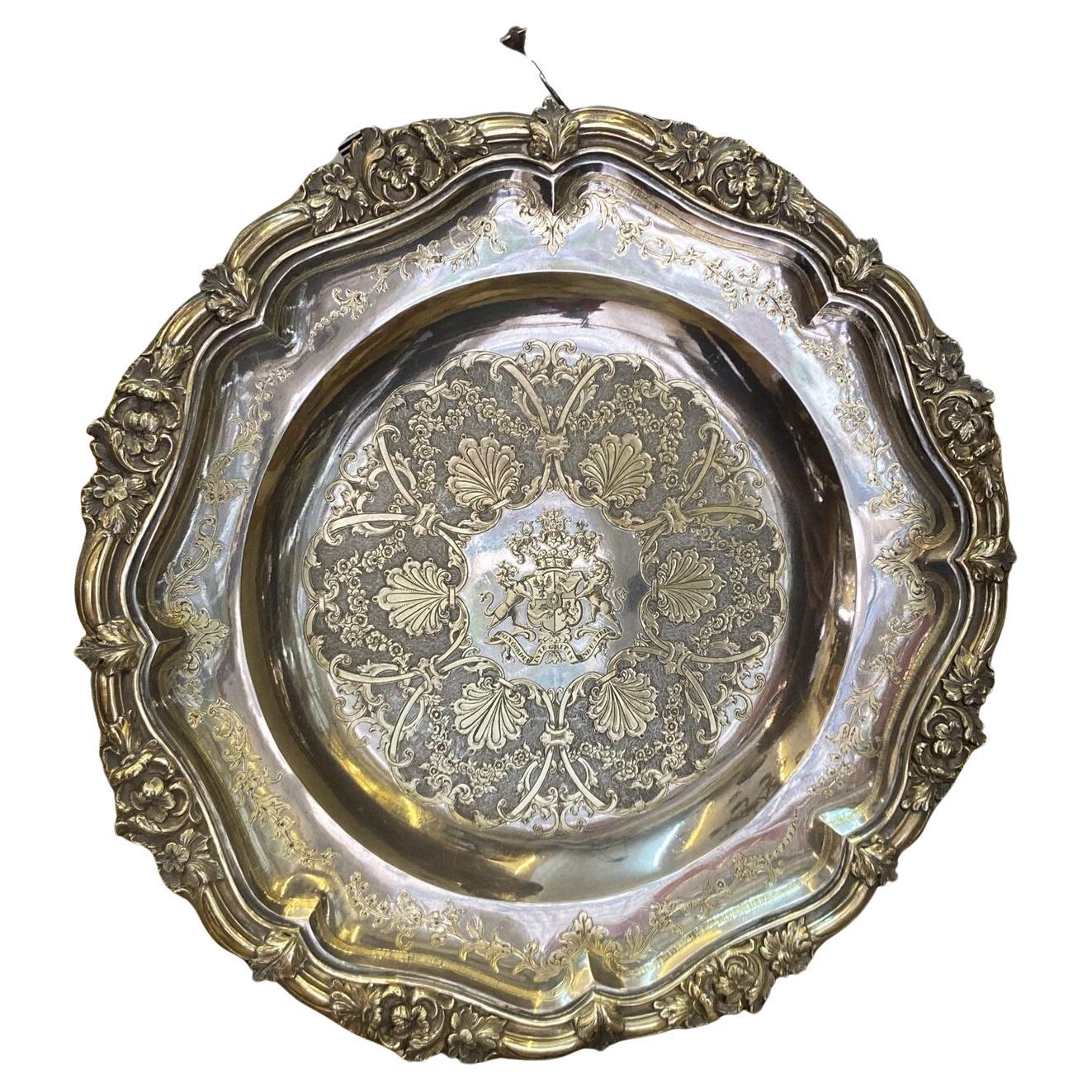 Important Rothschild family French silver presentation plate by Maurice Mayer For Sale