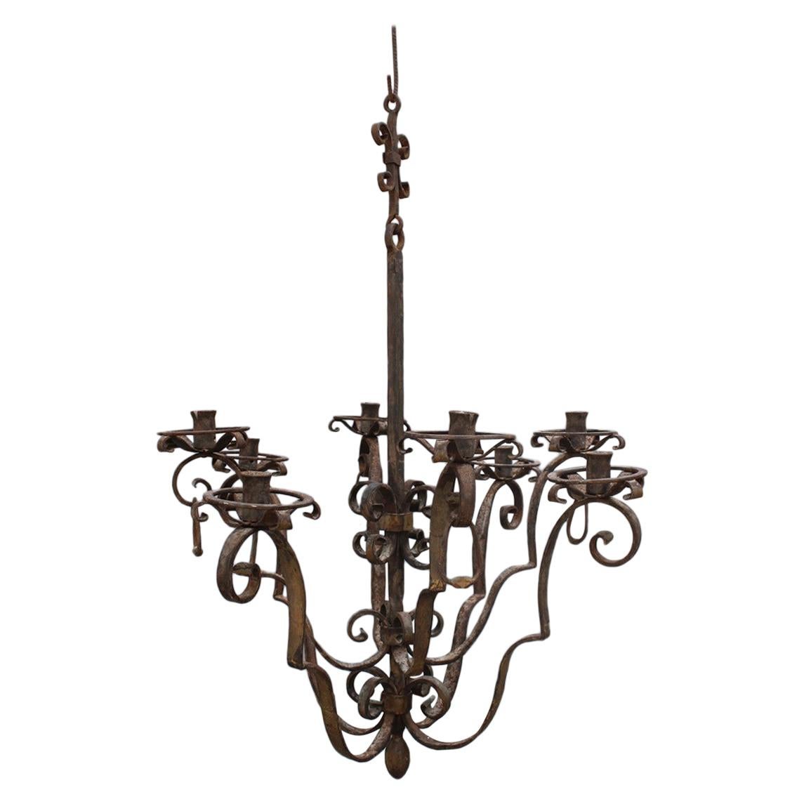 Important Round Chandelier in Italian Baroque Forged Iron