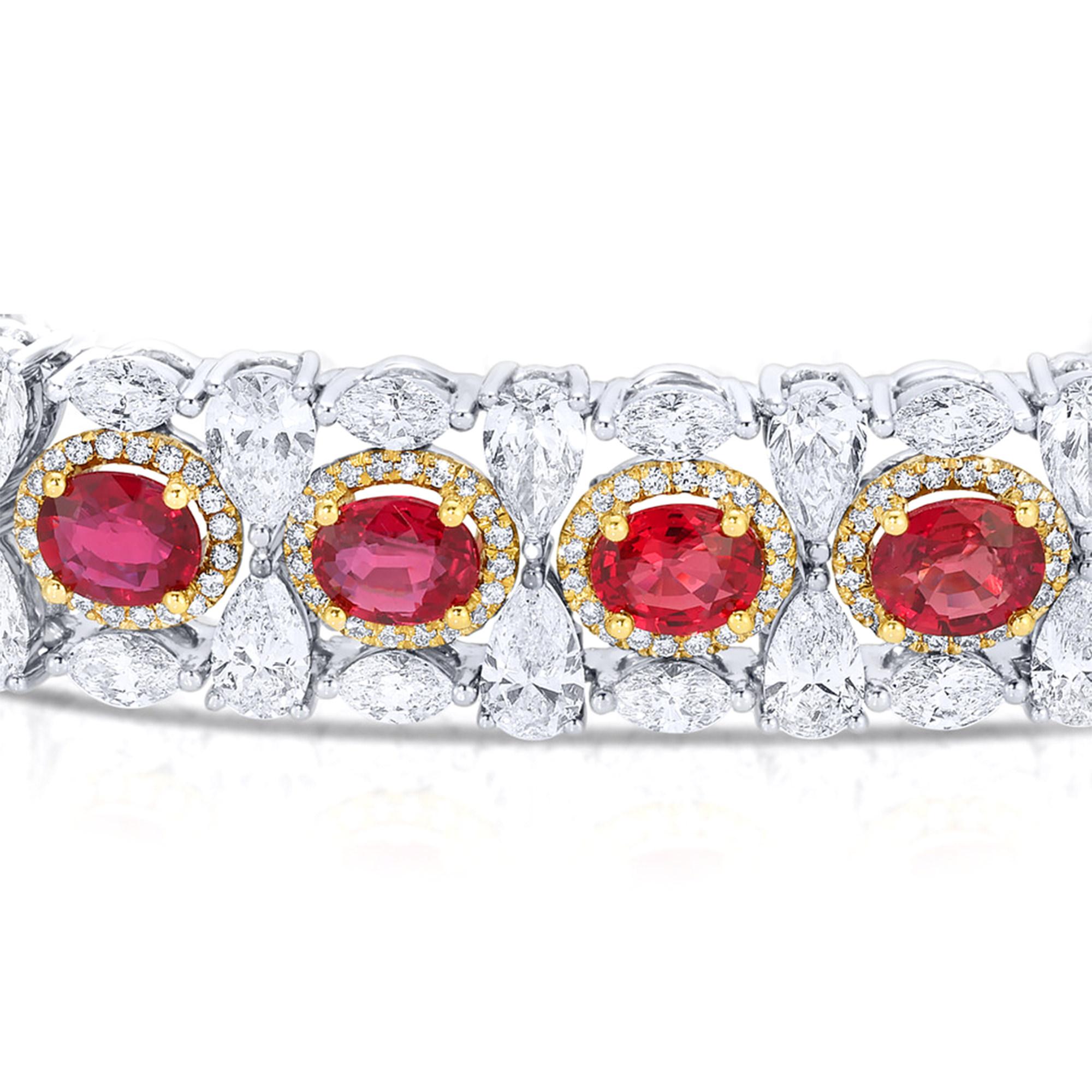Contemporary Important Ruby and Diamond Bracelet 30.9 Carats 18K Gold For Sale