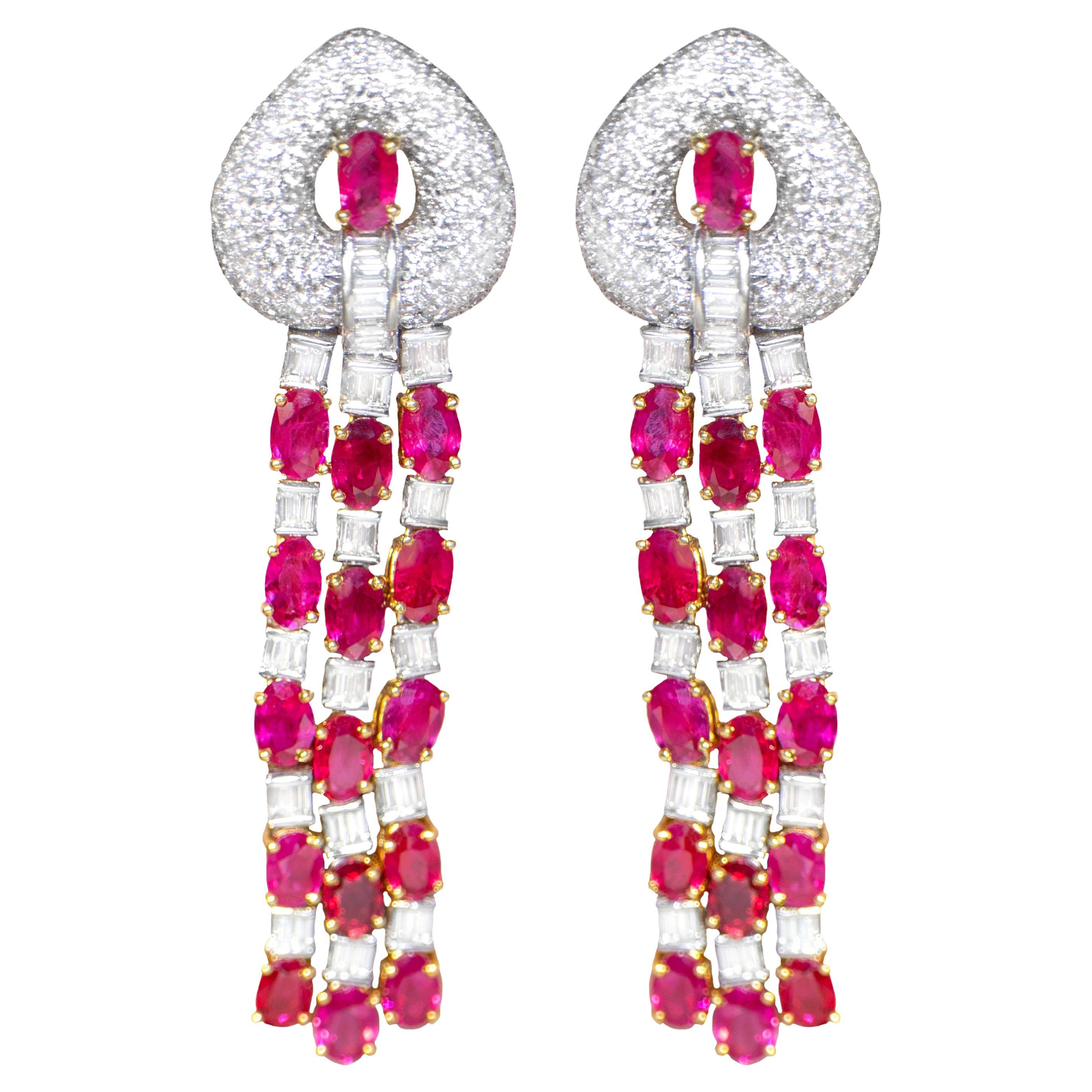 Important Ruby and Diamond Chandelier Earrings 19 Carats 18K Gold