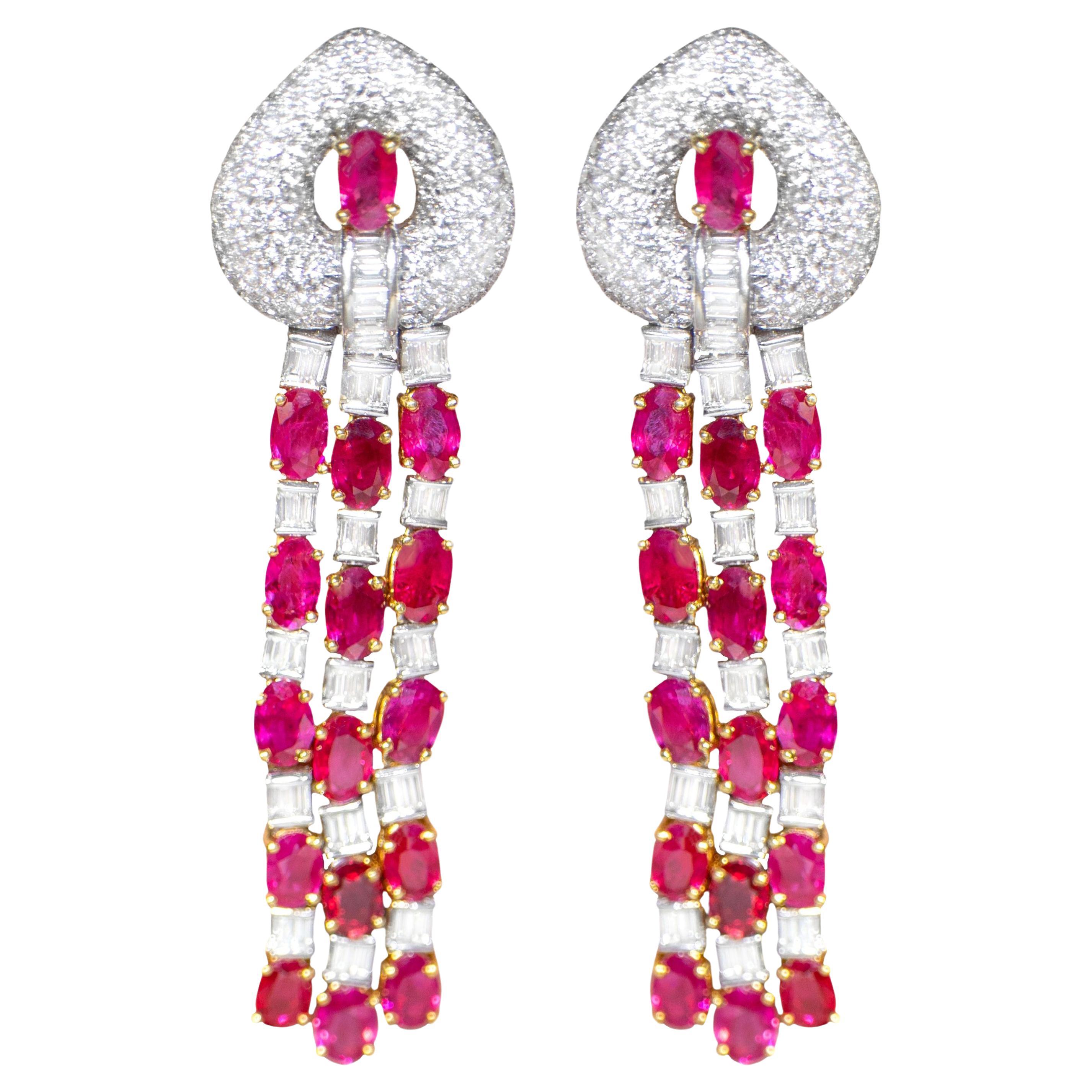 Important Ruby and Diamond Chandelier Earrings 19 Carats 18K Gold