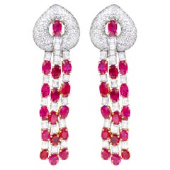 Important Ruby and Diamond Chandelier Earrings 19 Carats 18K Gold