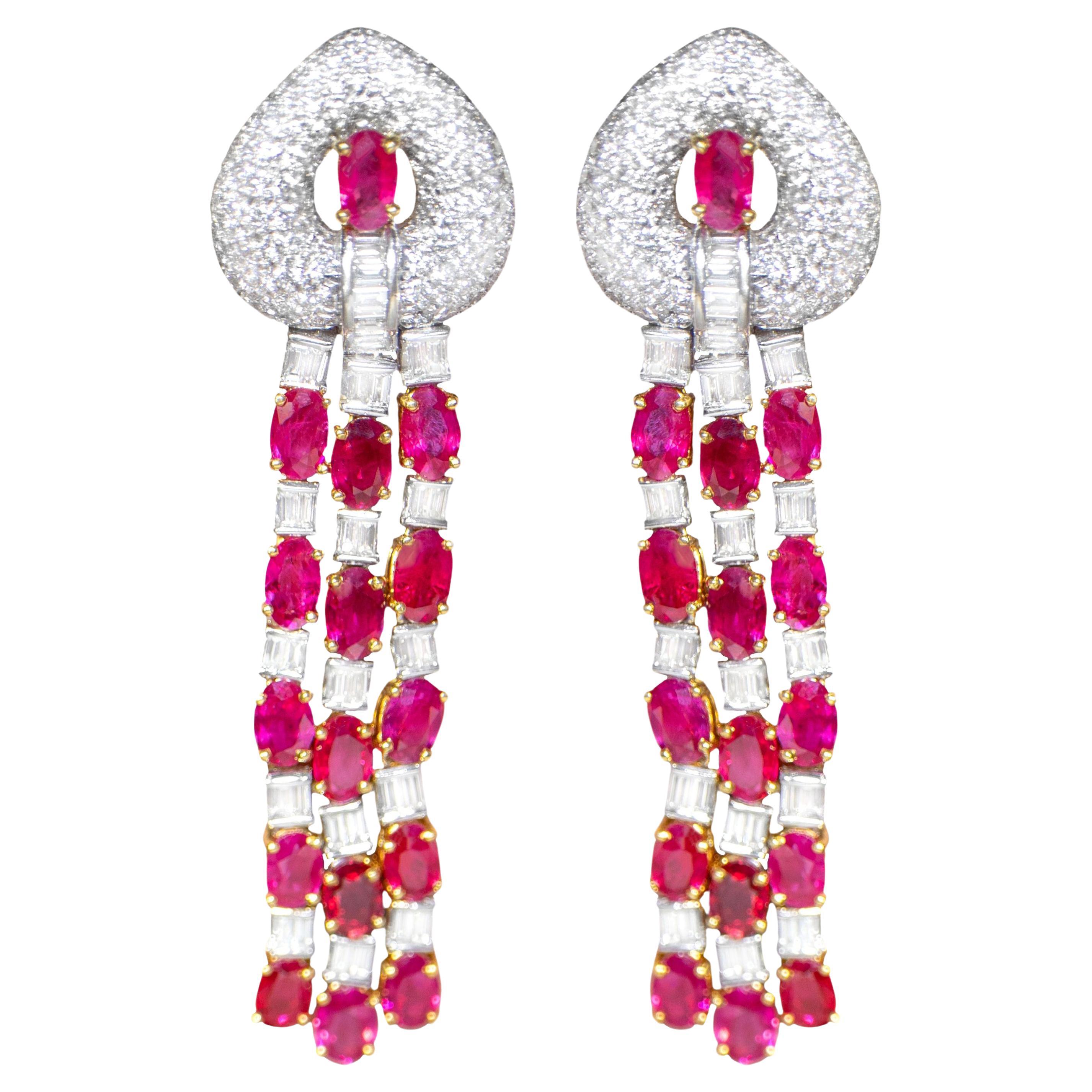 Important Ruby and Diamond Chandelier Earrings 19 Carats 18K Gold