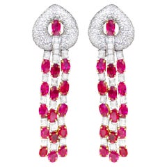 Important Ruby and Diamond Chandelier Earrings 19 Carats 18K Gold