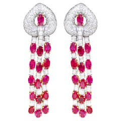 Important Ruby and Diamond Chandelier Earrings 19 Carats 18K Gold