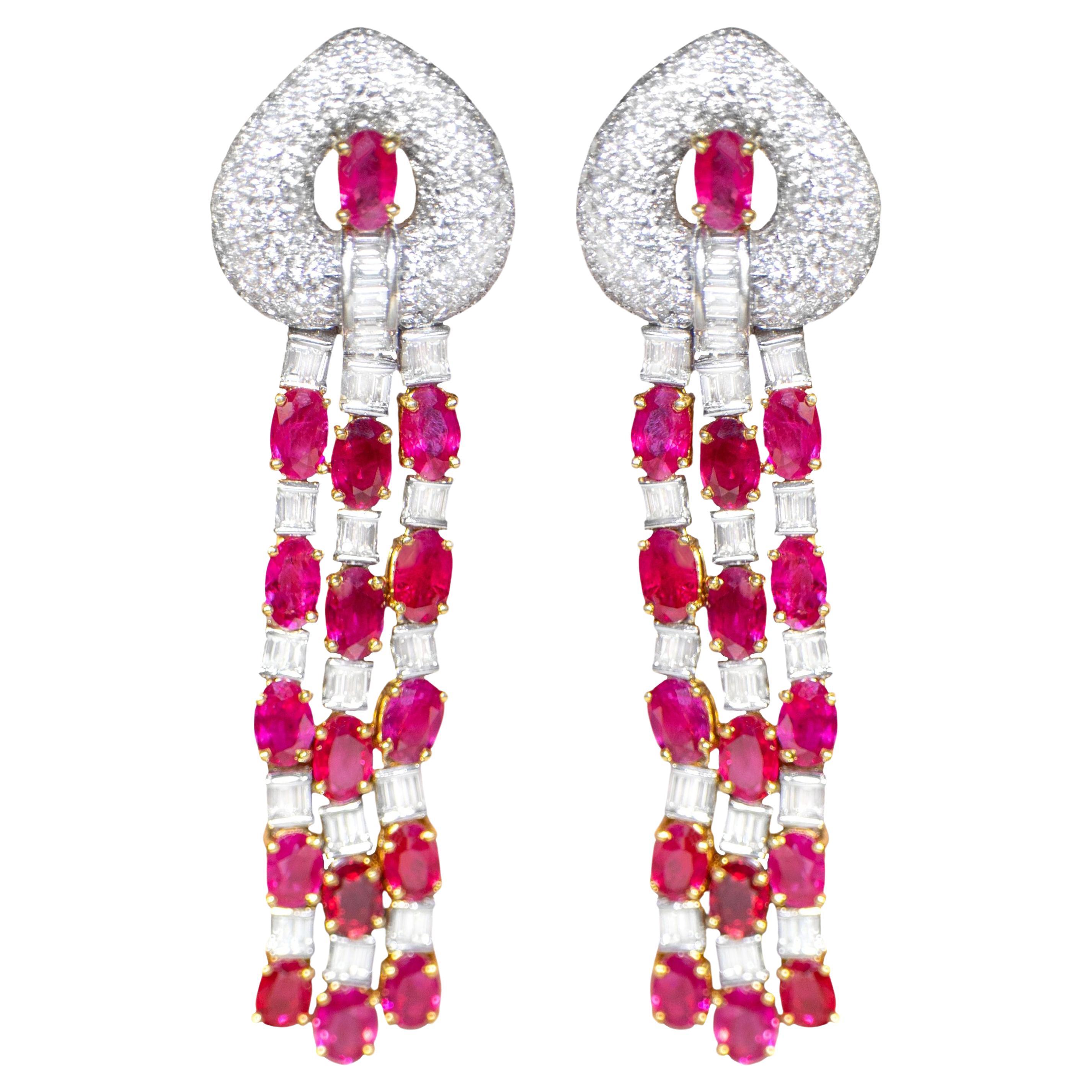 Important Ruby and Diamond Chandelier Earrings 19 Carats 18K Gold