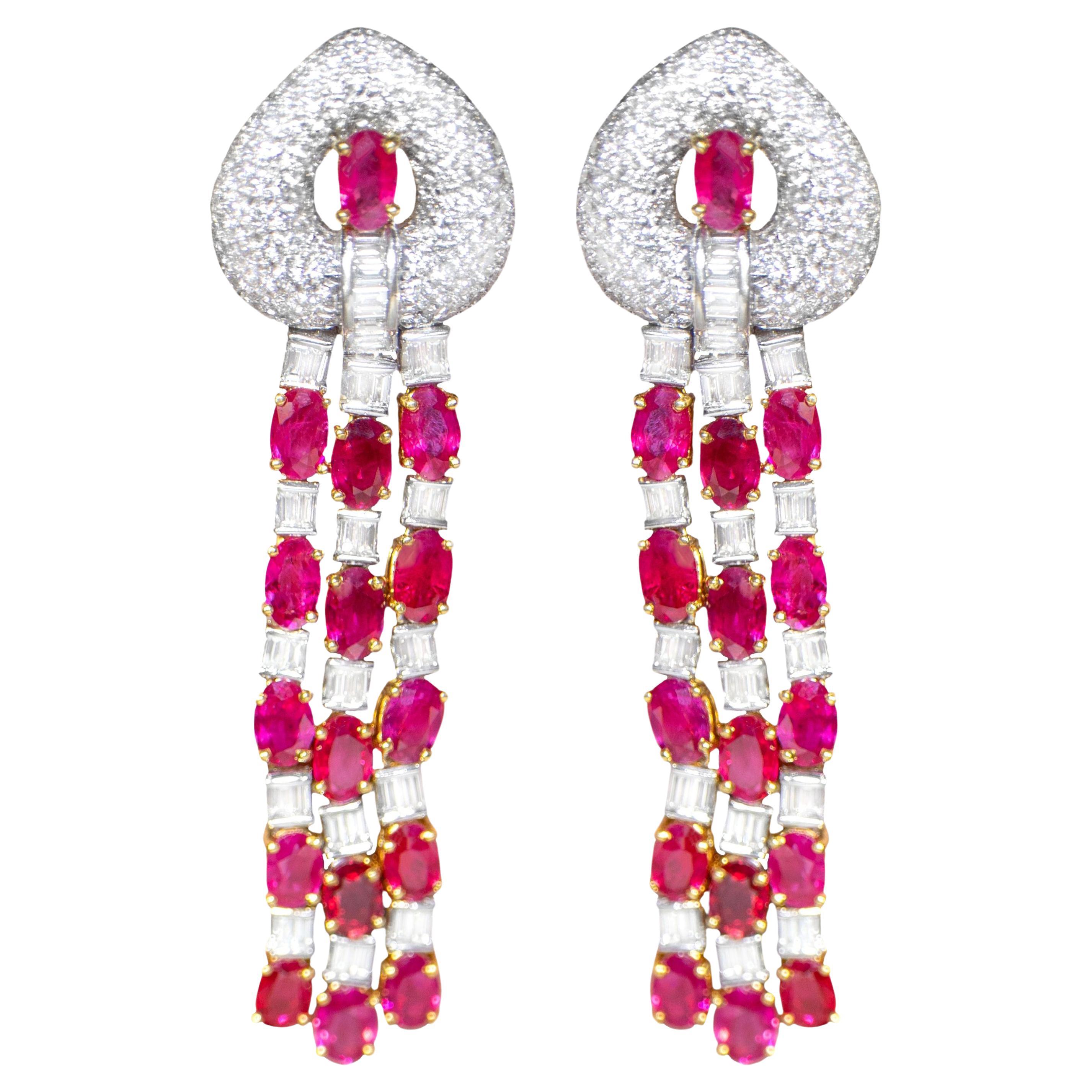 Important Ruby and Diamond Chandelier Earrings 19 Carats 18K Gold