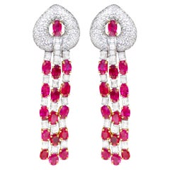 Important Ruby and Diamond Chandelier Earrings 19 Carats 18K Gold