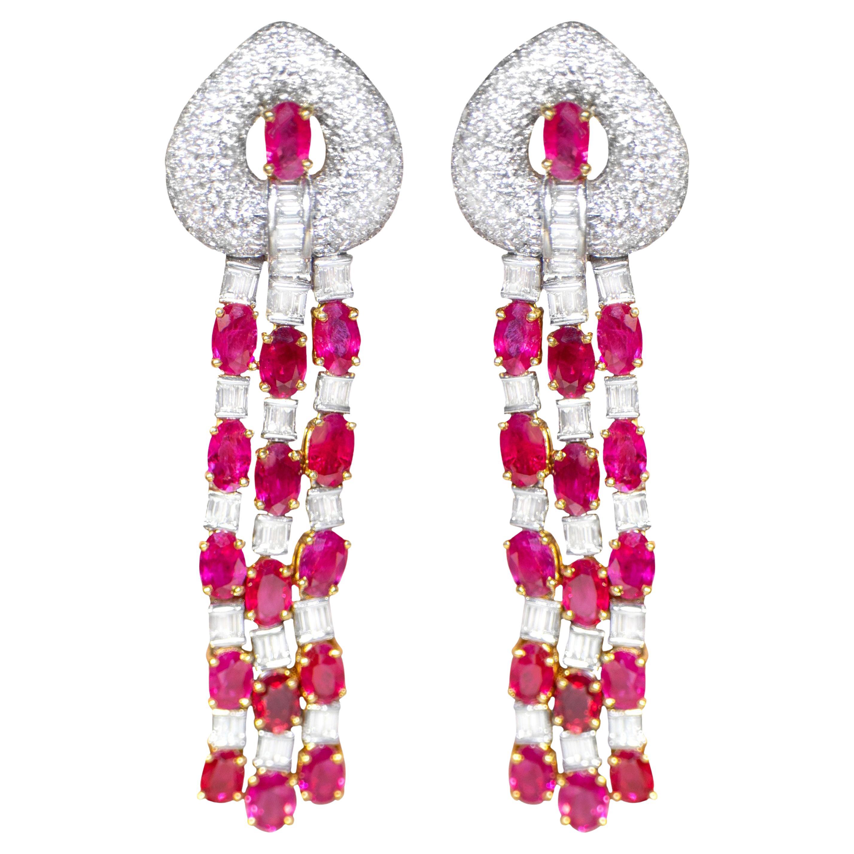 Important Ruby and Diamond Chandelier Earrings 19 Carats 18K Gold