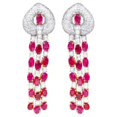 Important Ruby and Diamond Chandelier Earrings 19 Carats 18K Gold