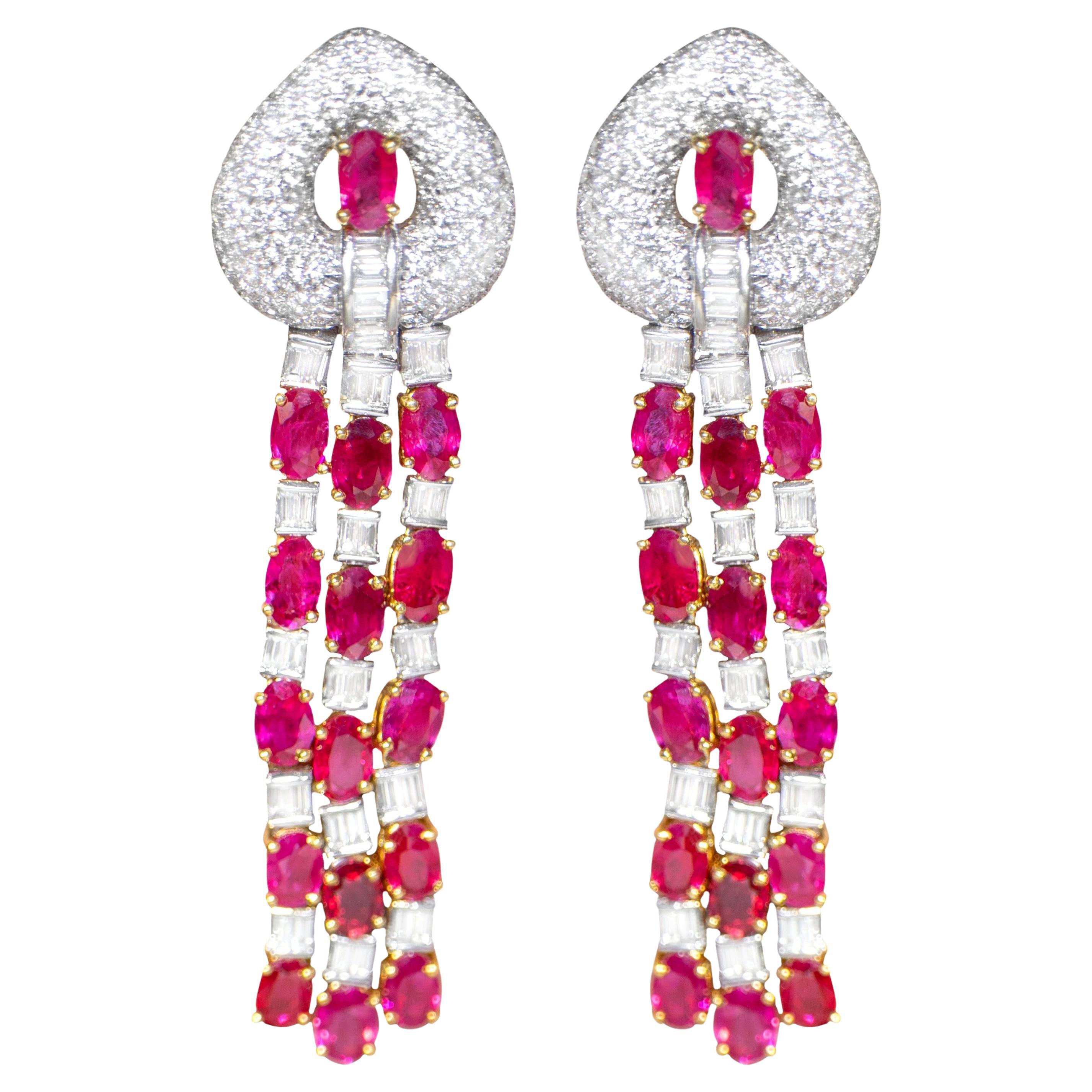 Wichtige Rubin- und Diamant-Chandelier-Ohrringe 19 Karat 18K Gold im Angebot