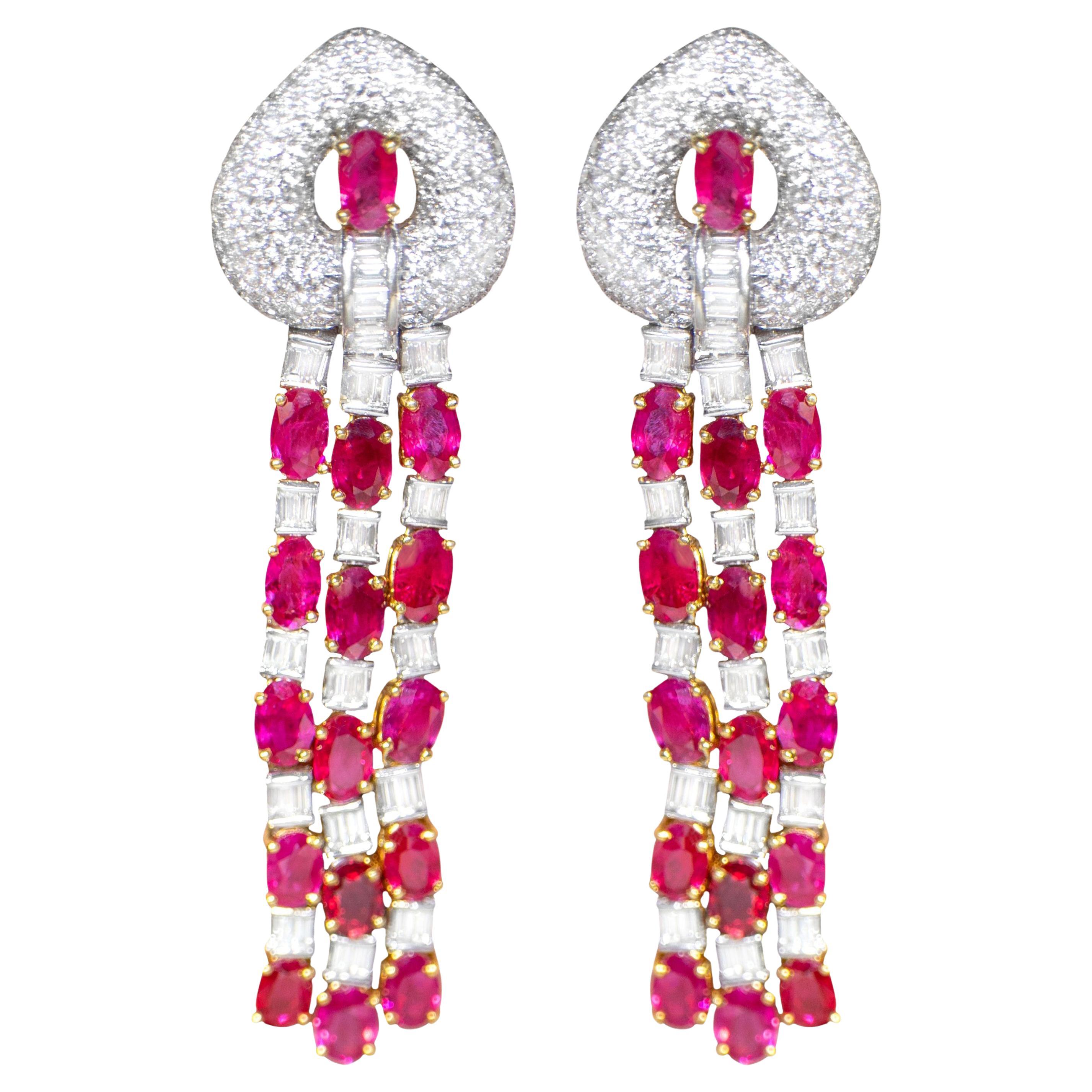 Wichtige Rubin- und Diamant-Chandelier-Ohrringe 19 Karat 18K Gold