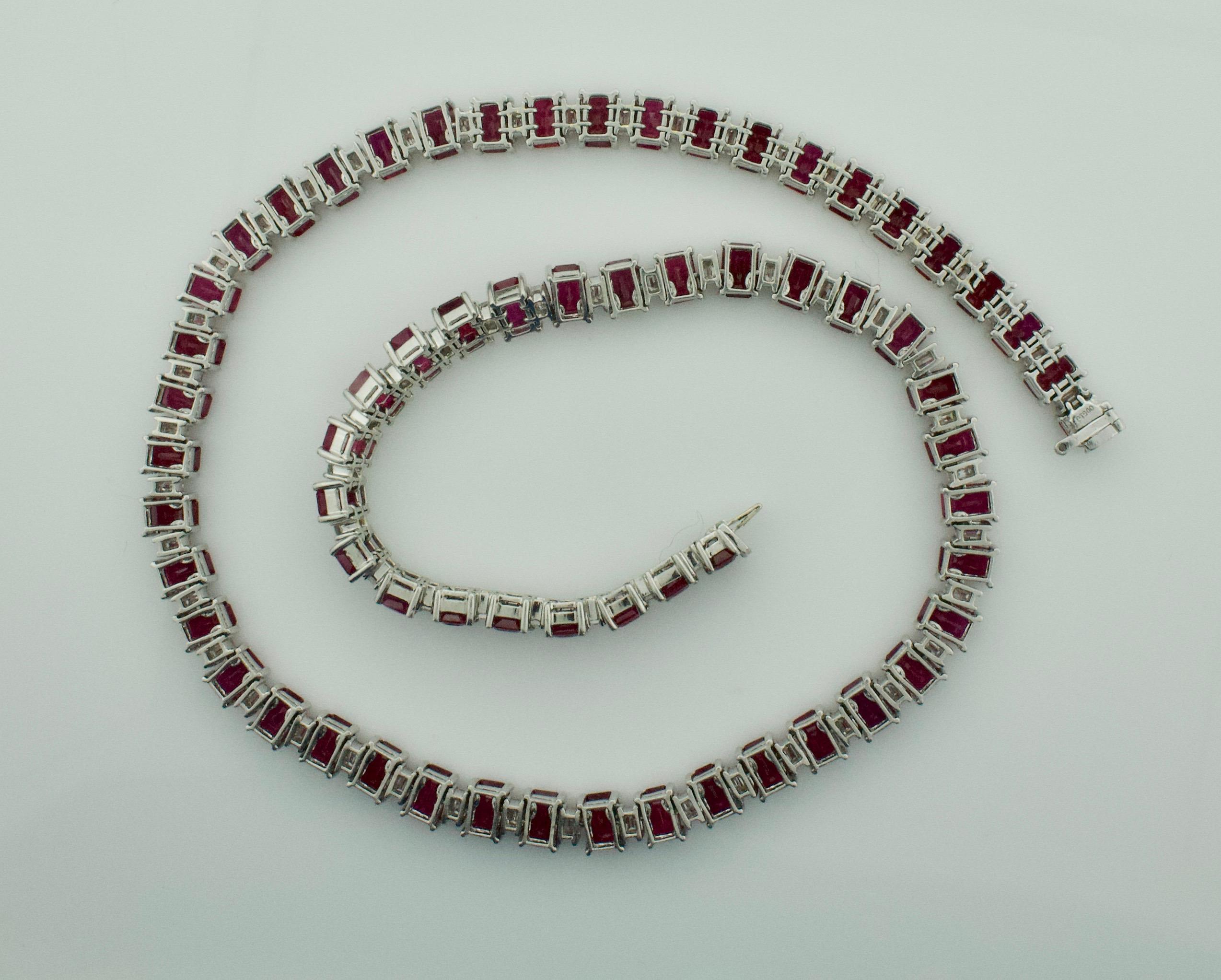 Important Ruby and Diamond Straight Line Necklace in Platinum In Excellent Condition In Wailea, HI
