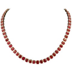 Important Ruby and Diamond Straight Line Necklace in Platinum