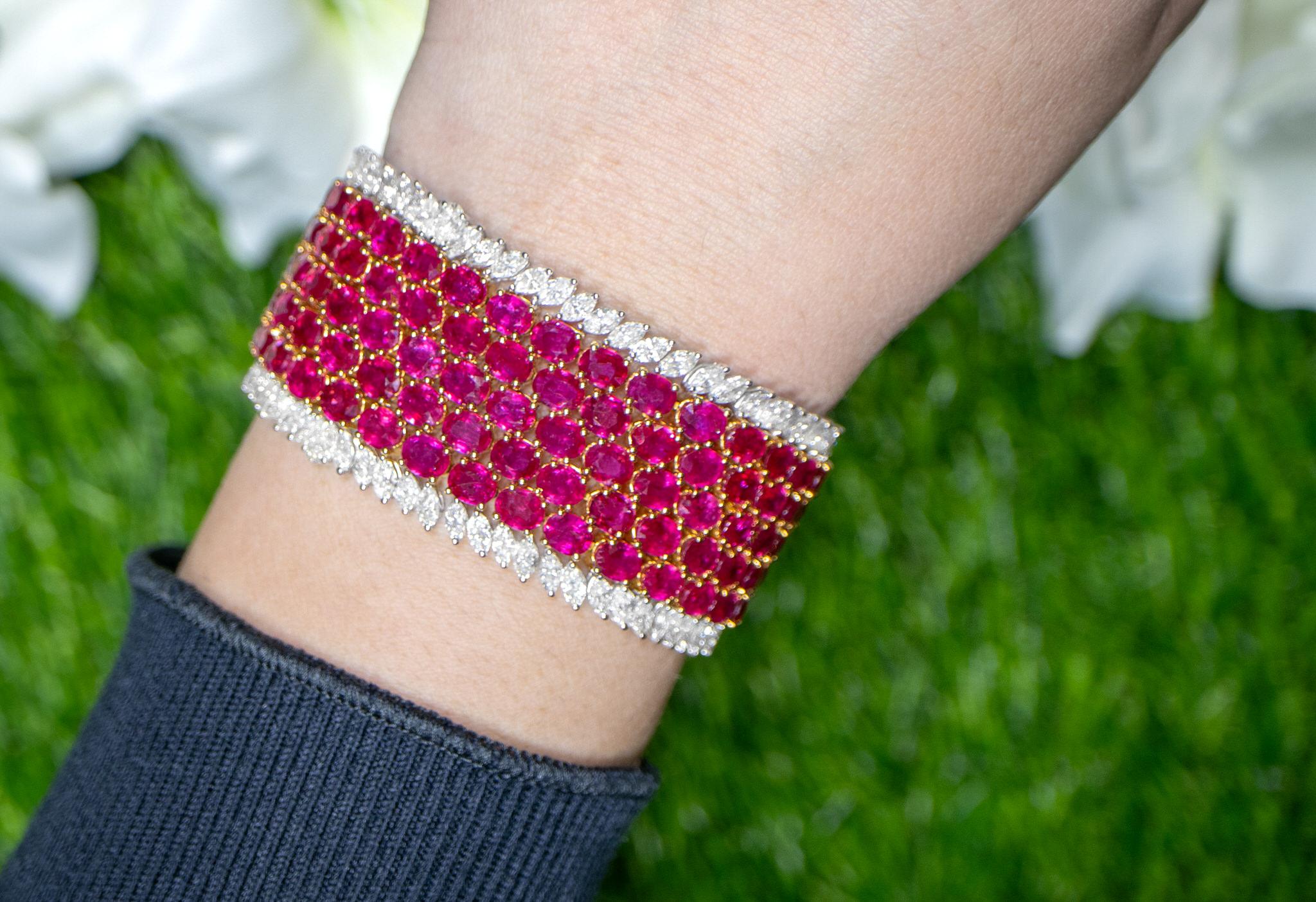 da uomo o donna Importante bracciale di rubini con diamanti 86,2 carati in oro 18 carati in vendita