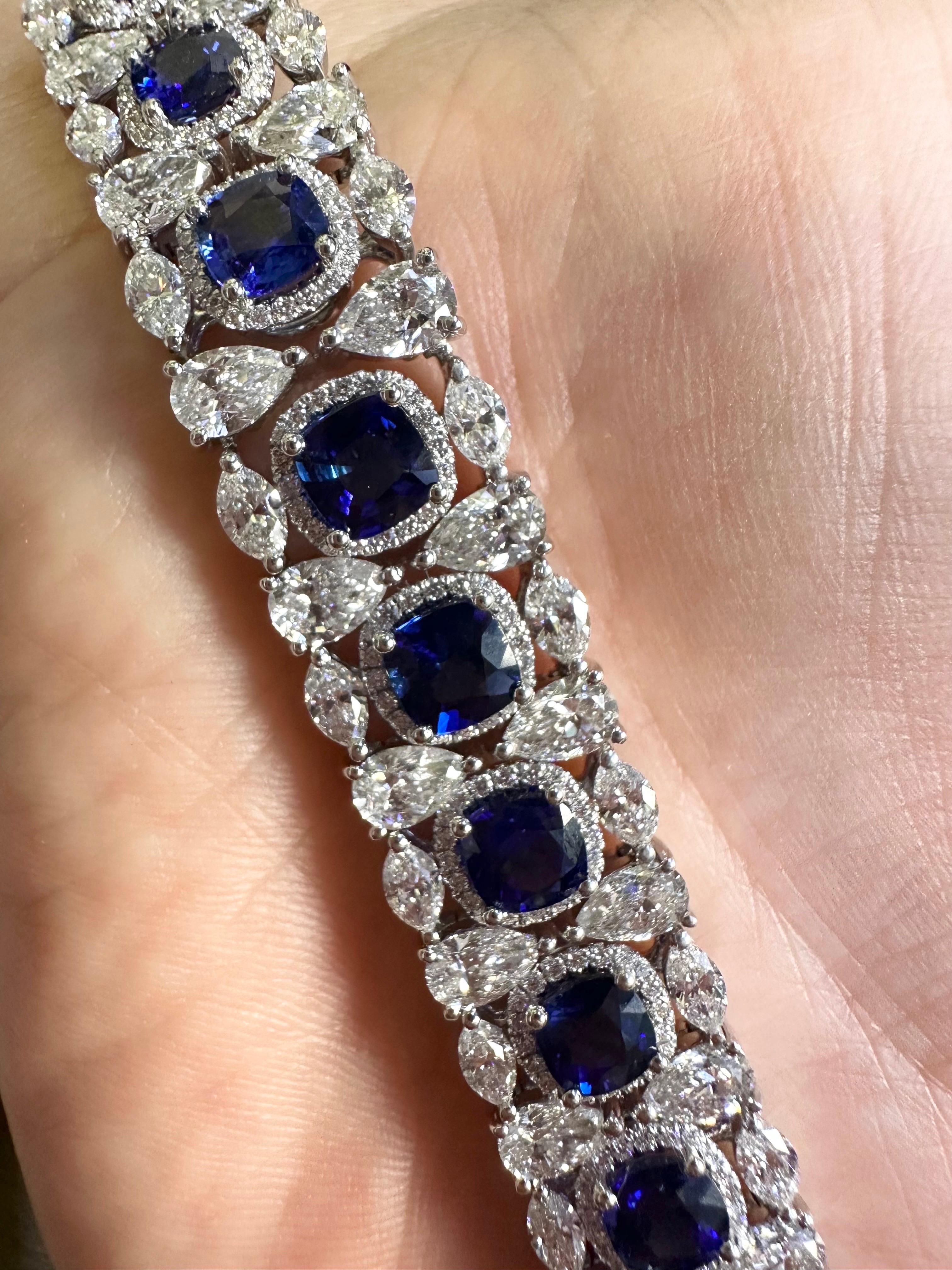 Important Sapphire & Diamond bracelet in 18KT white gold RARE  For Sale 9