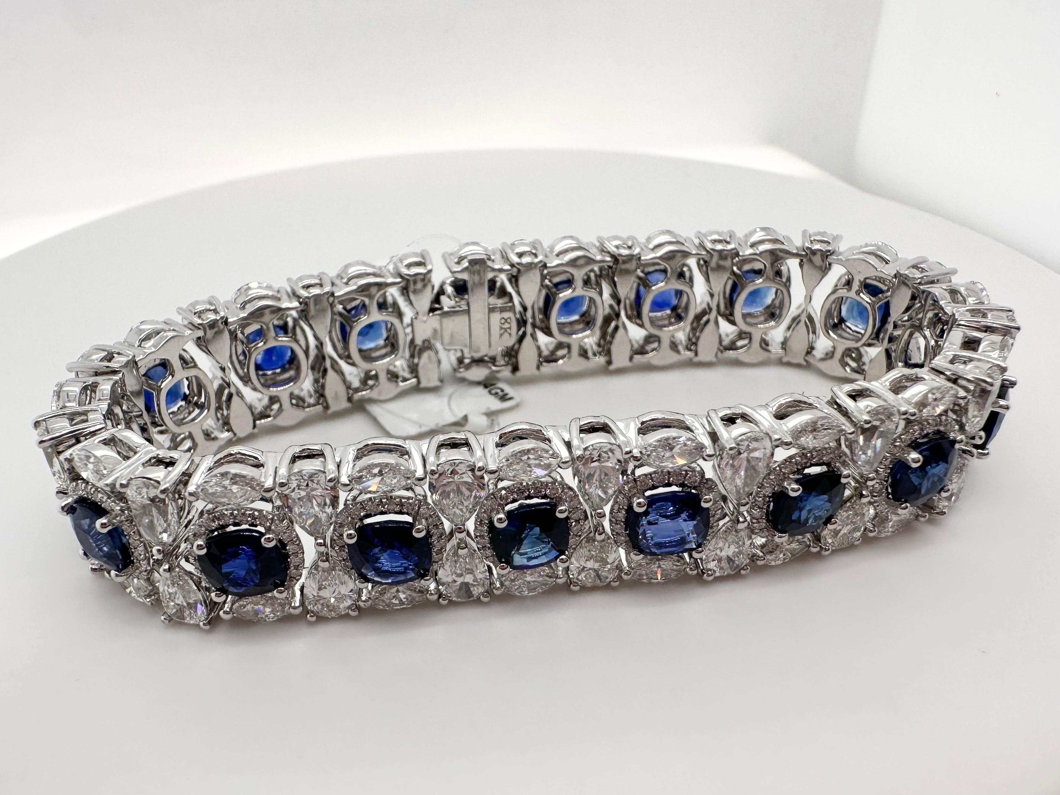 Important Sapphire & Diamond bracelet in 18KT white gold RARE  For Sale 2