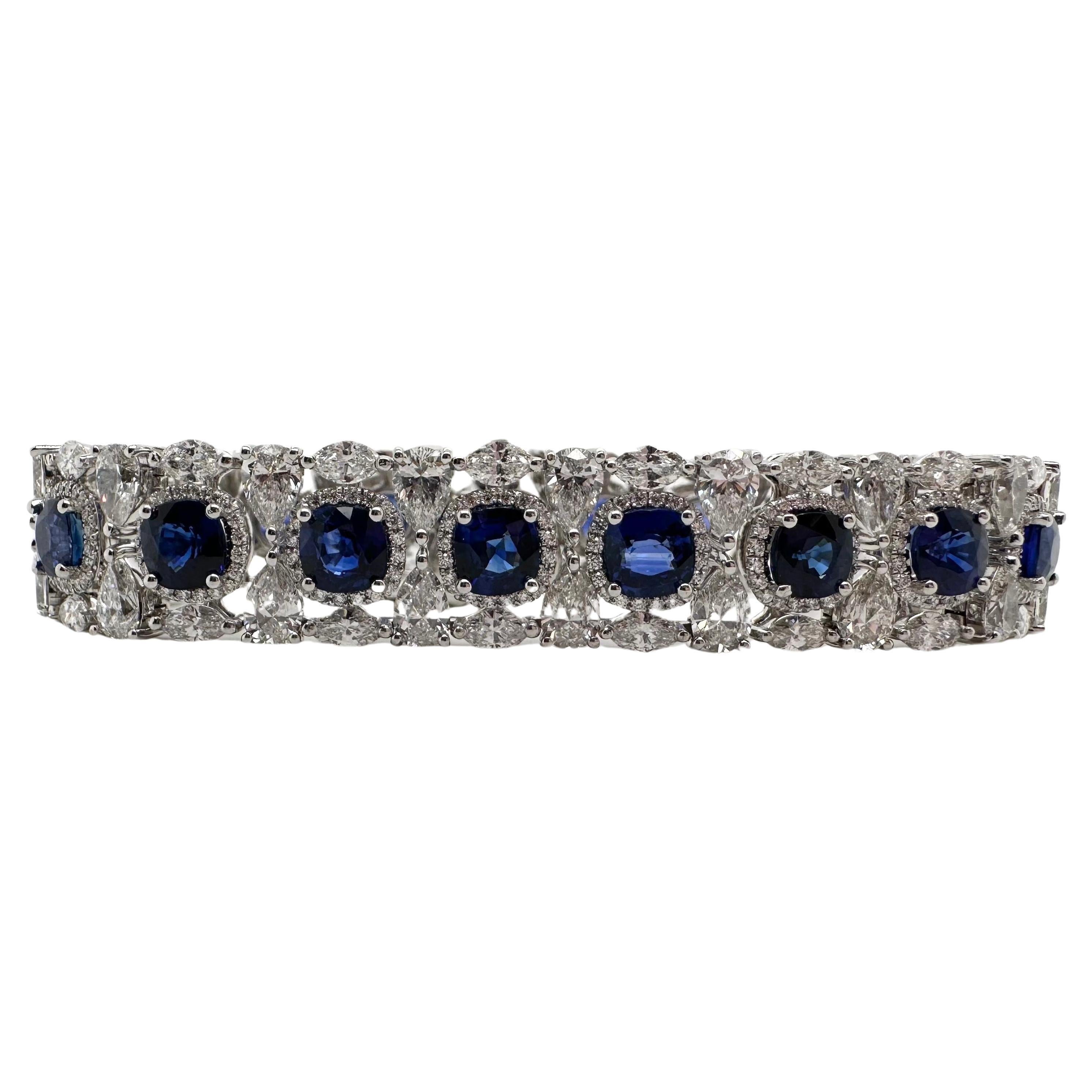 Important bracelet en or blanc 18 carats avec saphirs et diamants RARE 