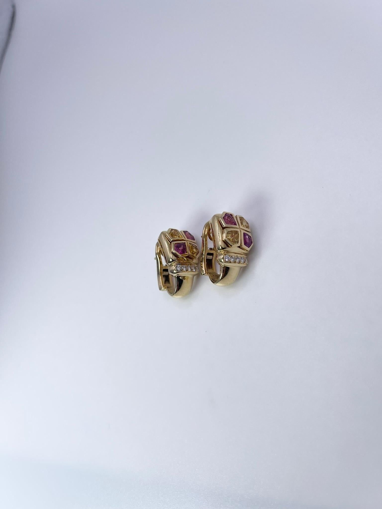 Modern Important Sapphire & Diamond earrings 18KT yellow gold Estate Rare Find Ruby For Sale