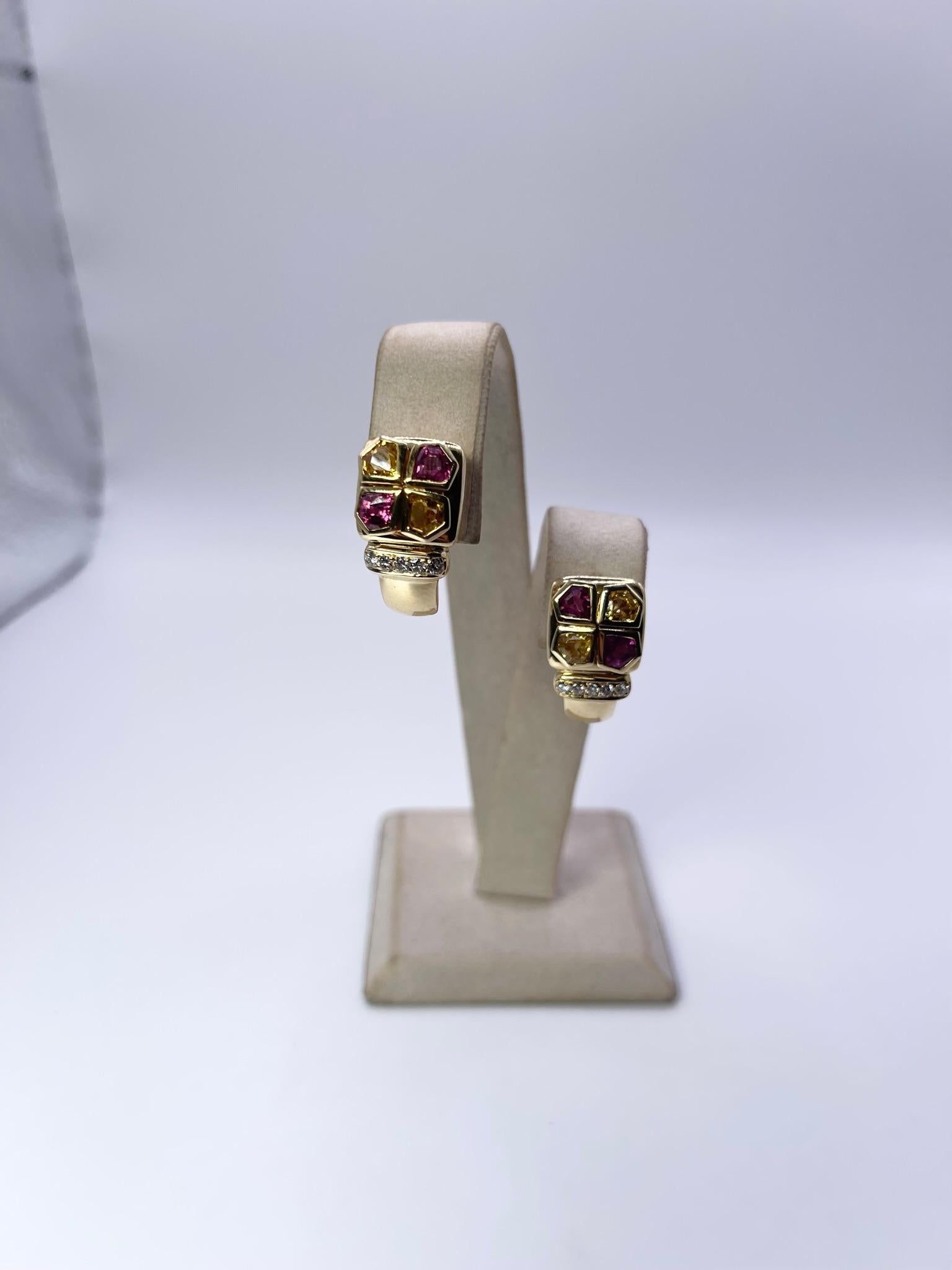 Round Cut Important Sapphire & Diamond earrings 18KT yellow gold Estate Rare Find Ruby For Sale