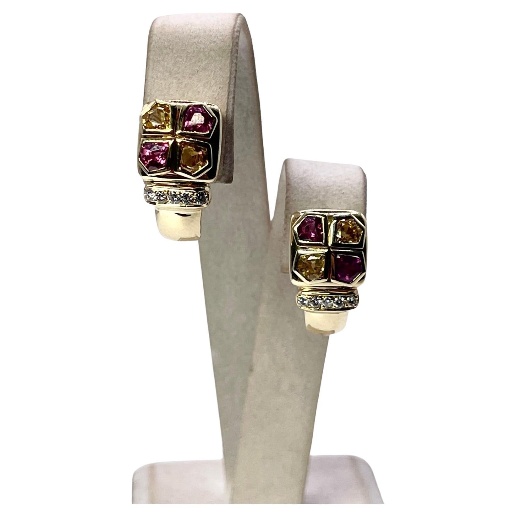 Important Sapphire & Diamond earrings 18KT yellow gold Estate Rare Find Ruby
