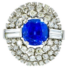 Important Sapphire, No Heat,  A.G.L. Cert., 8.45 ct & Diamond Ring, circa 1950