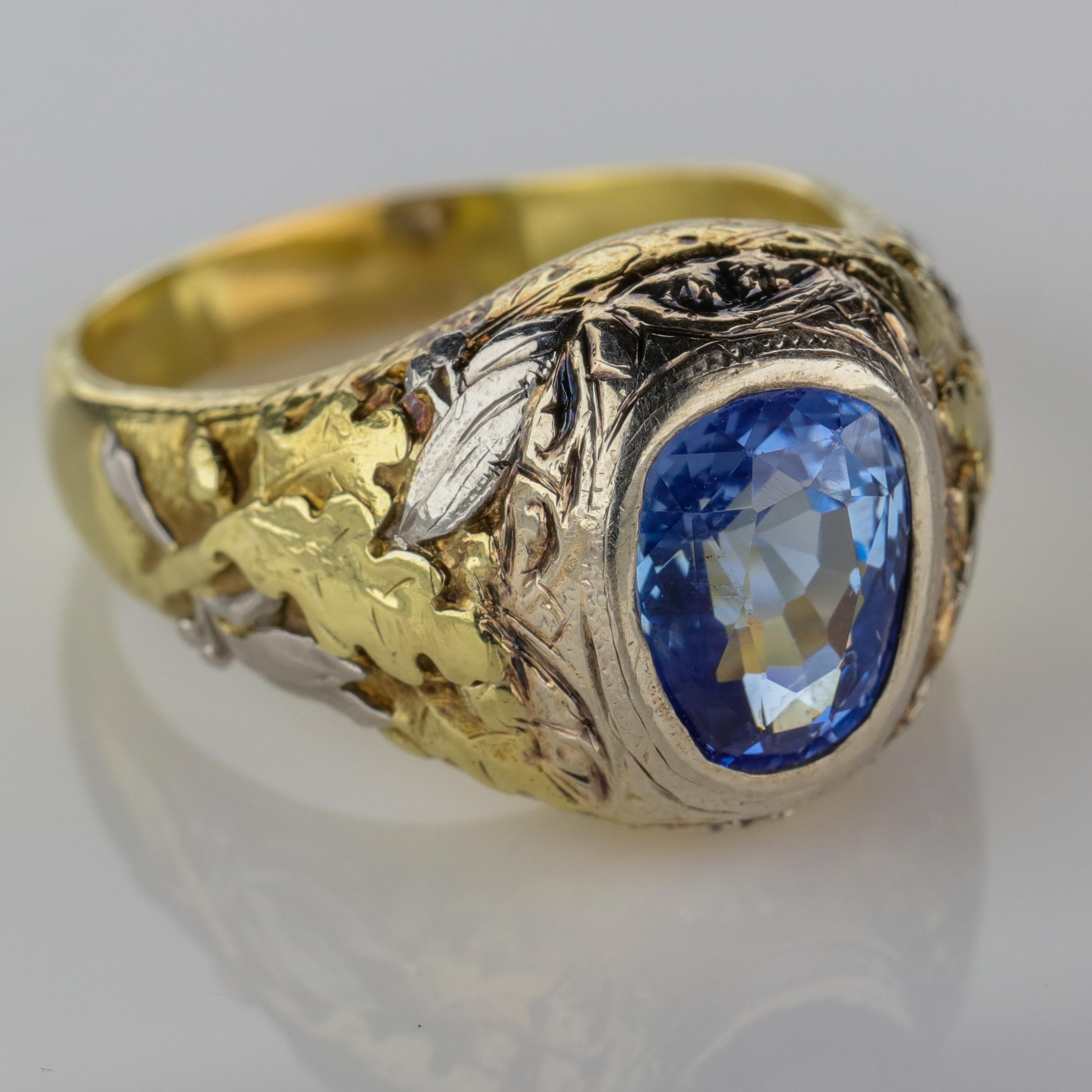 Important Sapphire Ring GIA Certified Unheated English Arts & Crafts 9