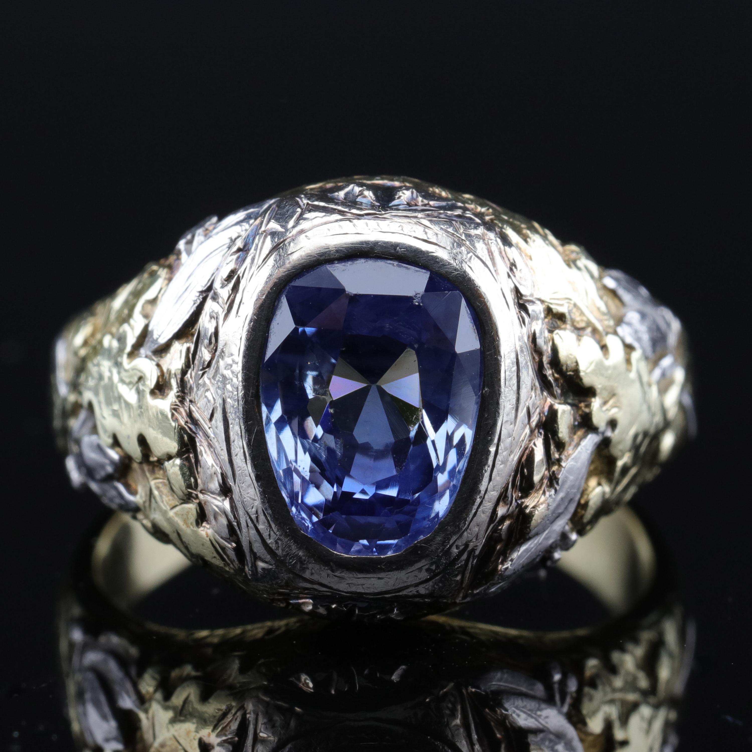 Important Sapphire Ring GIA Certified Unheated English Arts & Crafts 13