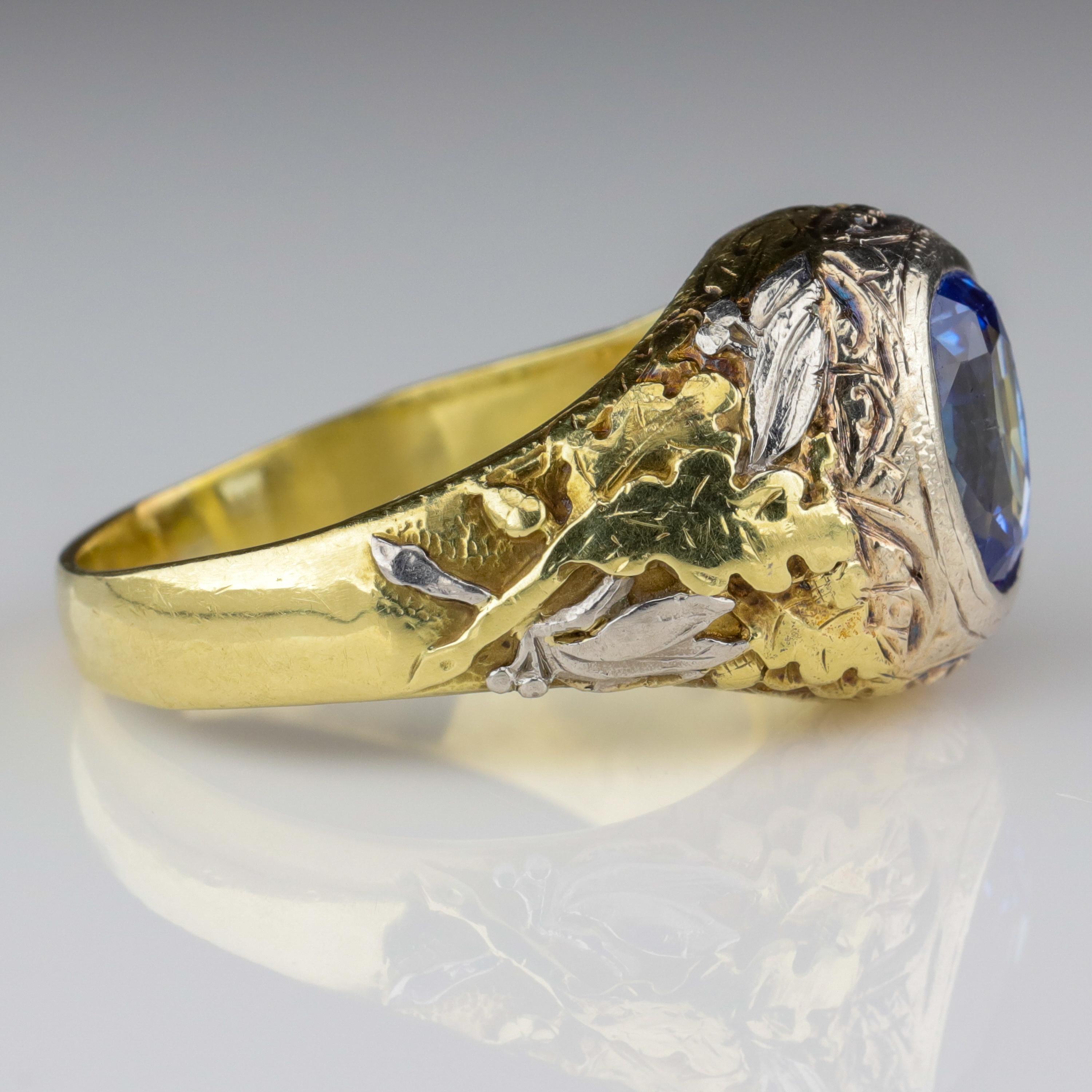 Important Sapphire Ring GIA Certified Unheated English Arts & Crafts In Excellent Condition In Southbury, CT
