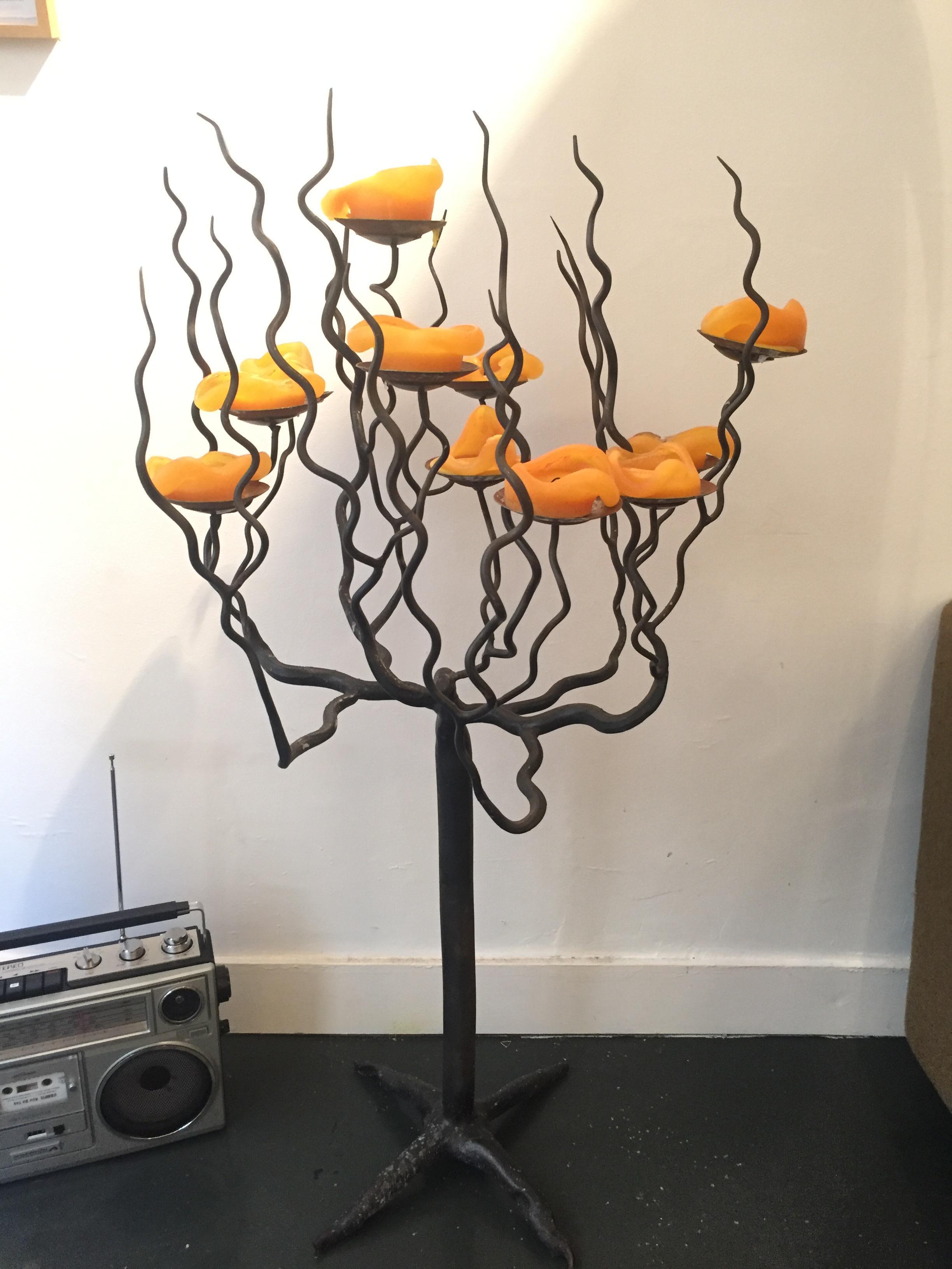 Important Scandinavian Candelabras in Wrought Iron, 1950 For Sale 1