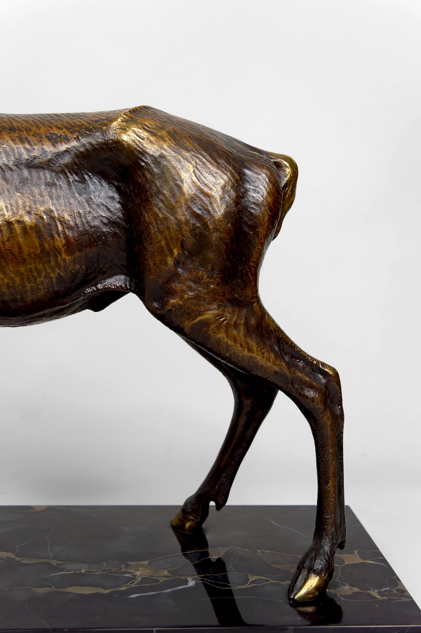 Importante Lámpara Escultórica de Bronce y Mármol, Ciervo, Art Decó, Francia, Años 30 en venta 6