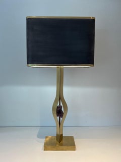 Important Sculptural Lamp made of Brass with an Amethyst Stone by Willy Daro