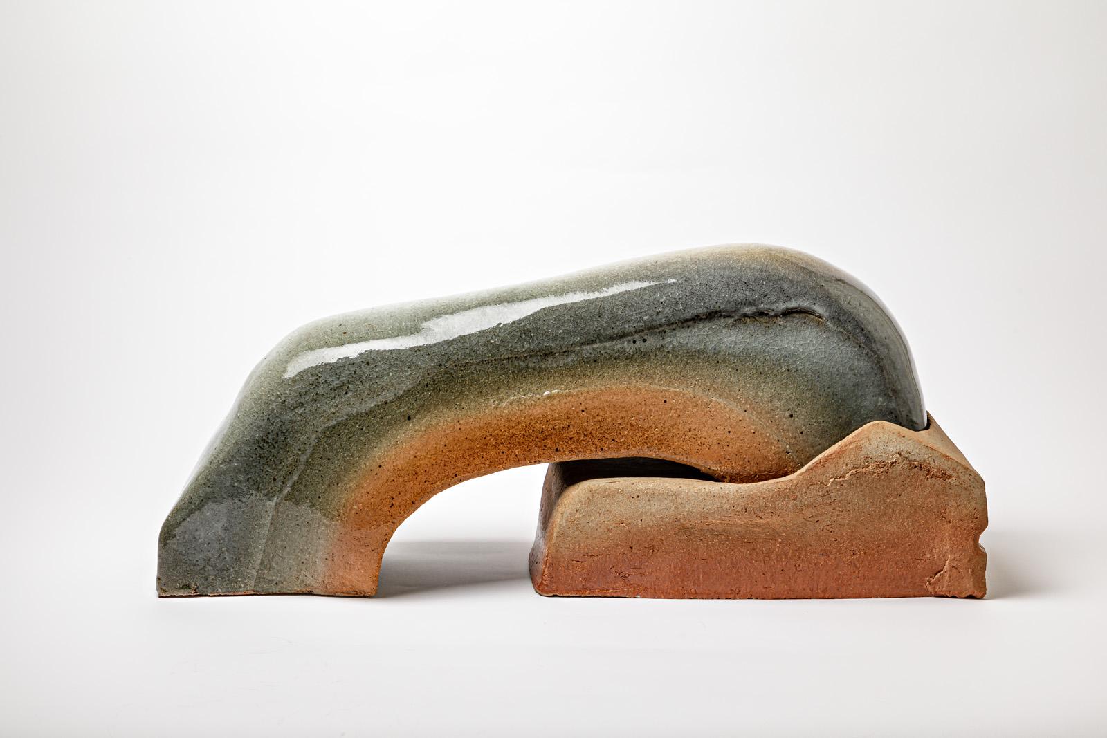 Important sculpture in glazed stoneware by Philippe Lambercy.
Artist monogram on the base. Circa 1980-1990.

H : 12.9’ x 28.7’ x 8.3’ inches.