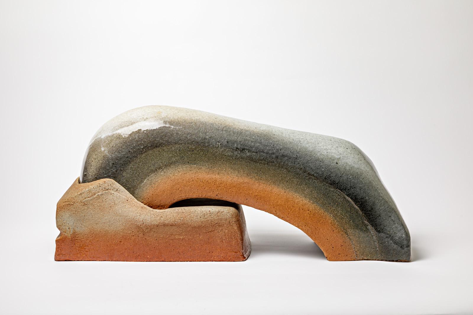 Bedeutende Skulptur aus glasiertem Steingut von Philippe Lambercy, ca. 1980-1990. (Beaux Arts) im Angebot