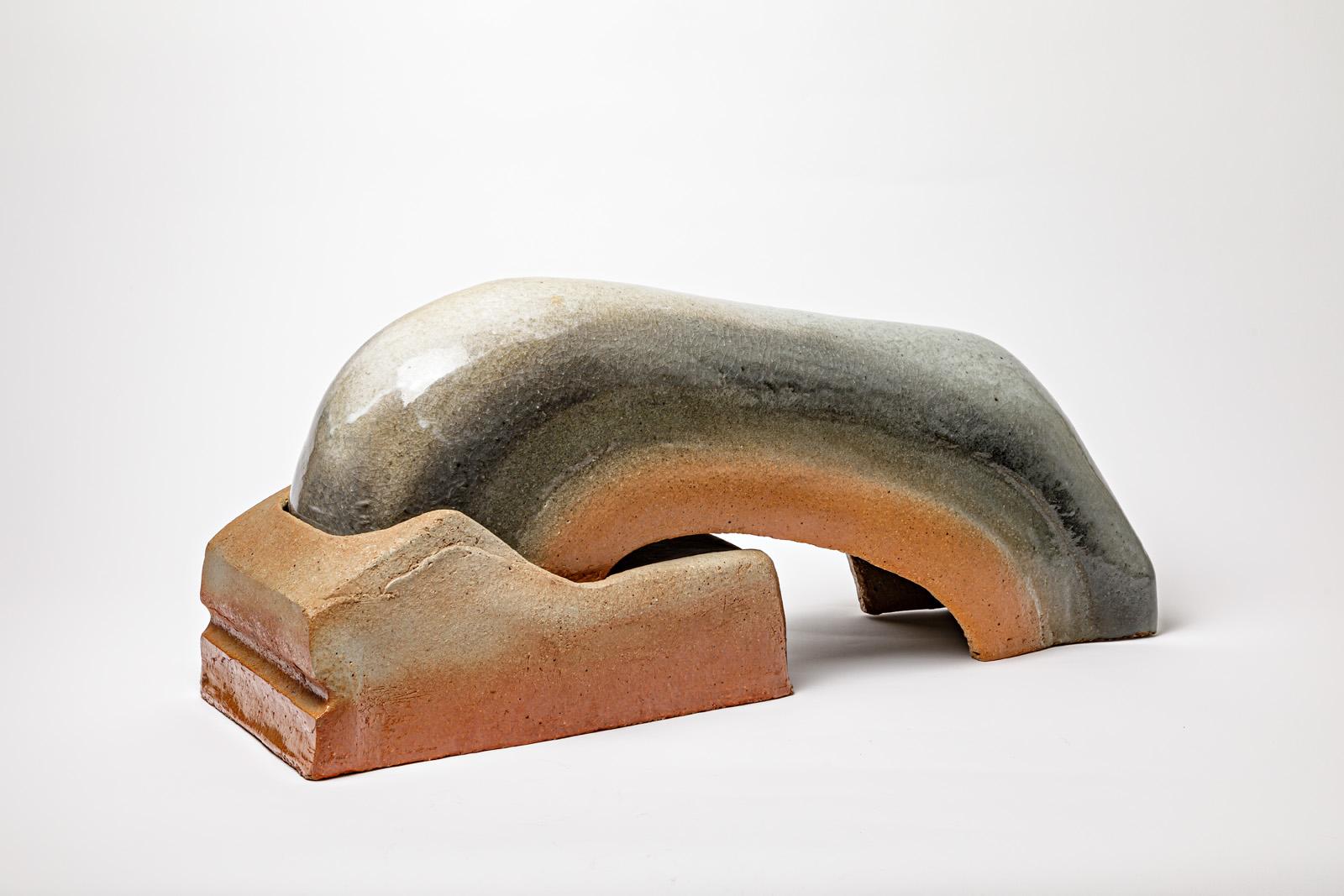 French Important sculpture in glazed stoneware by Philippe Lambercy, circa 1980-1990. For Sale
