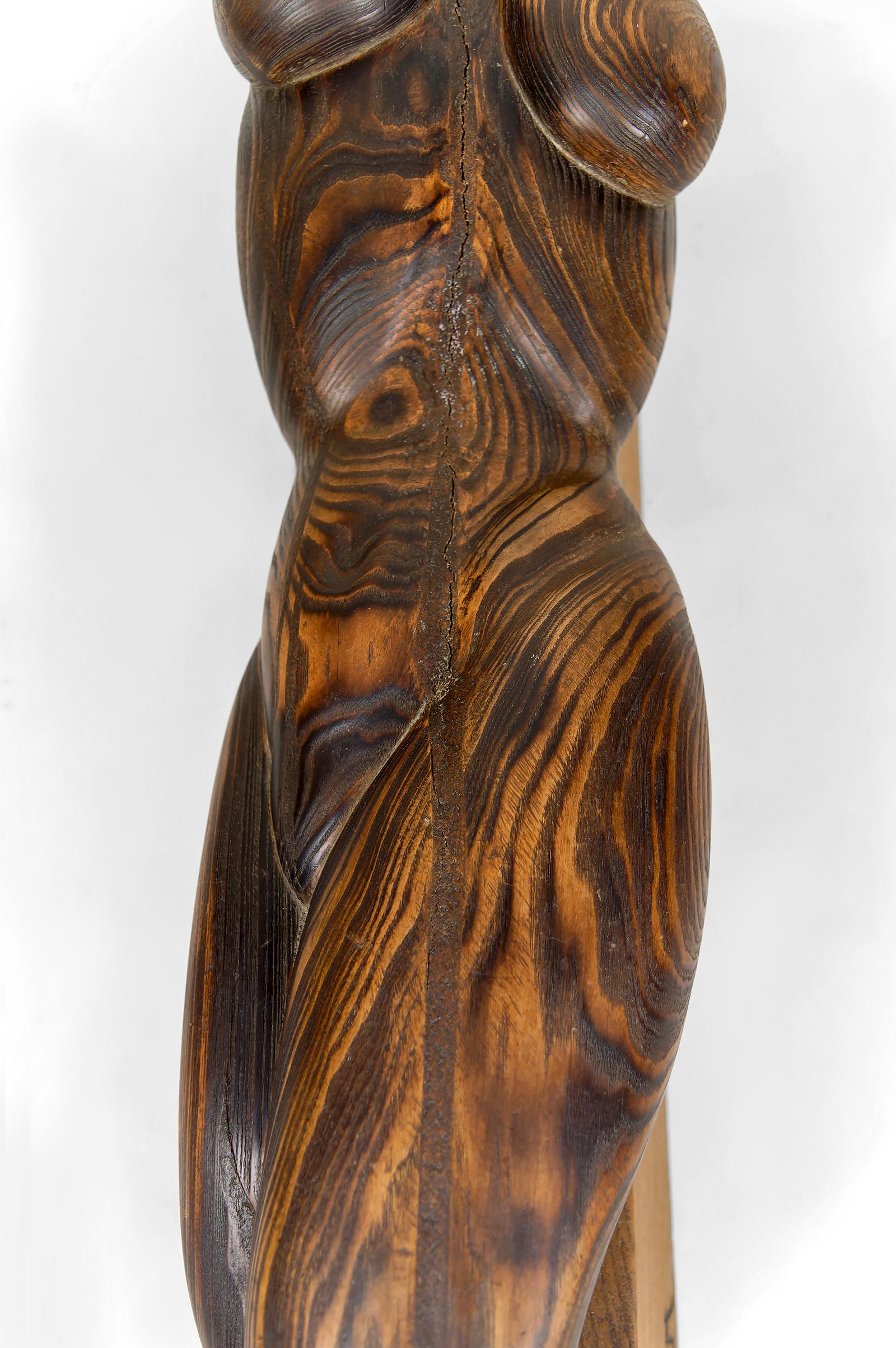 Importante Escultura de un Cuerpo Femenino, Cedro y Roble, Brutalismo, Francia, Años 70 en venta 7
