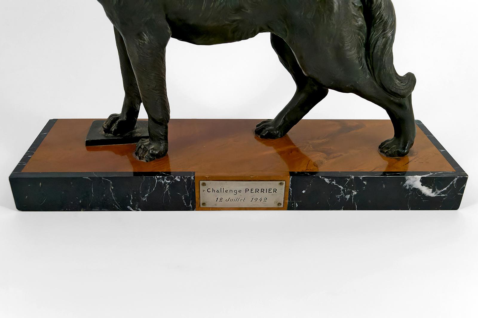Importante scultura di un pastore tedesco, Trofeo per la sfida di Perrier, 1942 in vendita 5