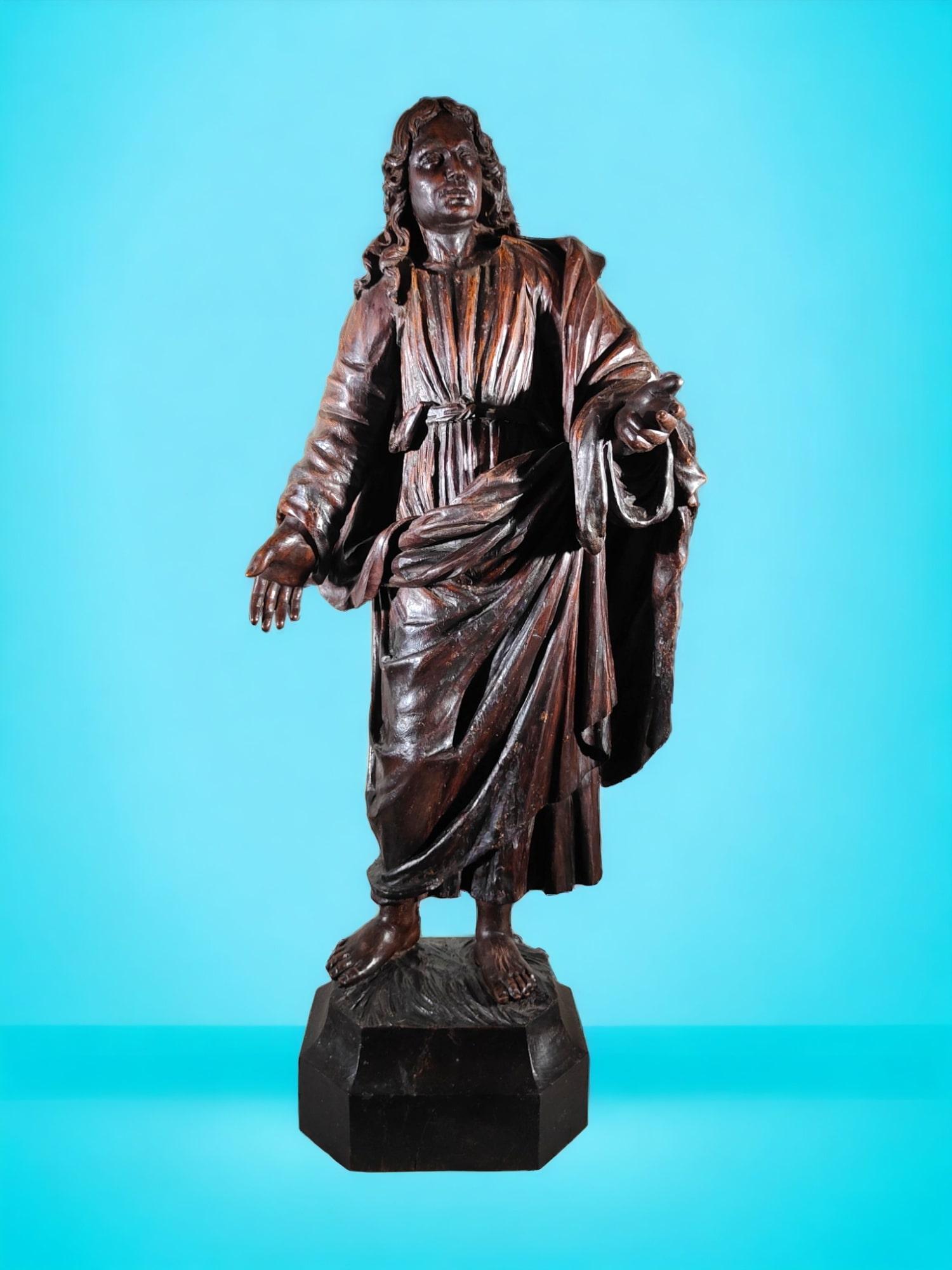 This important sculpture of the apostle Saint John, originating from Veneto, Italy, portrays one of Jesus' closest and most beloved disciples. Saint John, also known as 