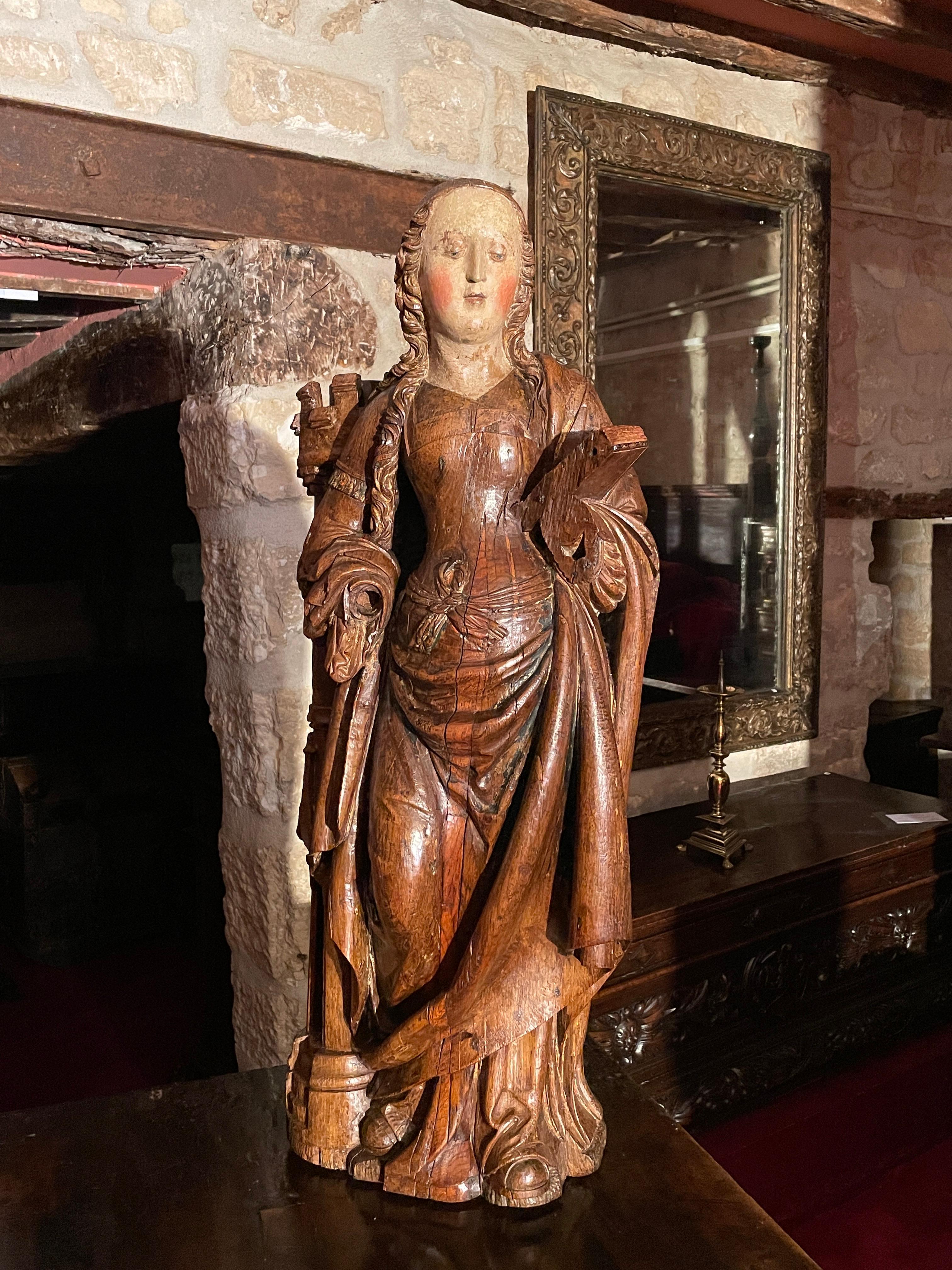 IMPORTANT WOOD SCULPTURE REPRESENTING SAINT BARBARA

ORIGIN : NORTHERN FRANCE OR FLANDERS
PERIOD : 16th CENTURY

Height:  103 cm
Length:  40 cm
Depth: 30 cm

Oak wood
Good condition



Saint Barbara was the daughter of Dioscorus who imprisonned her