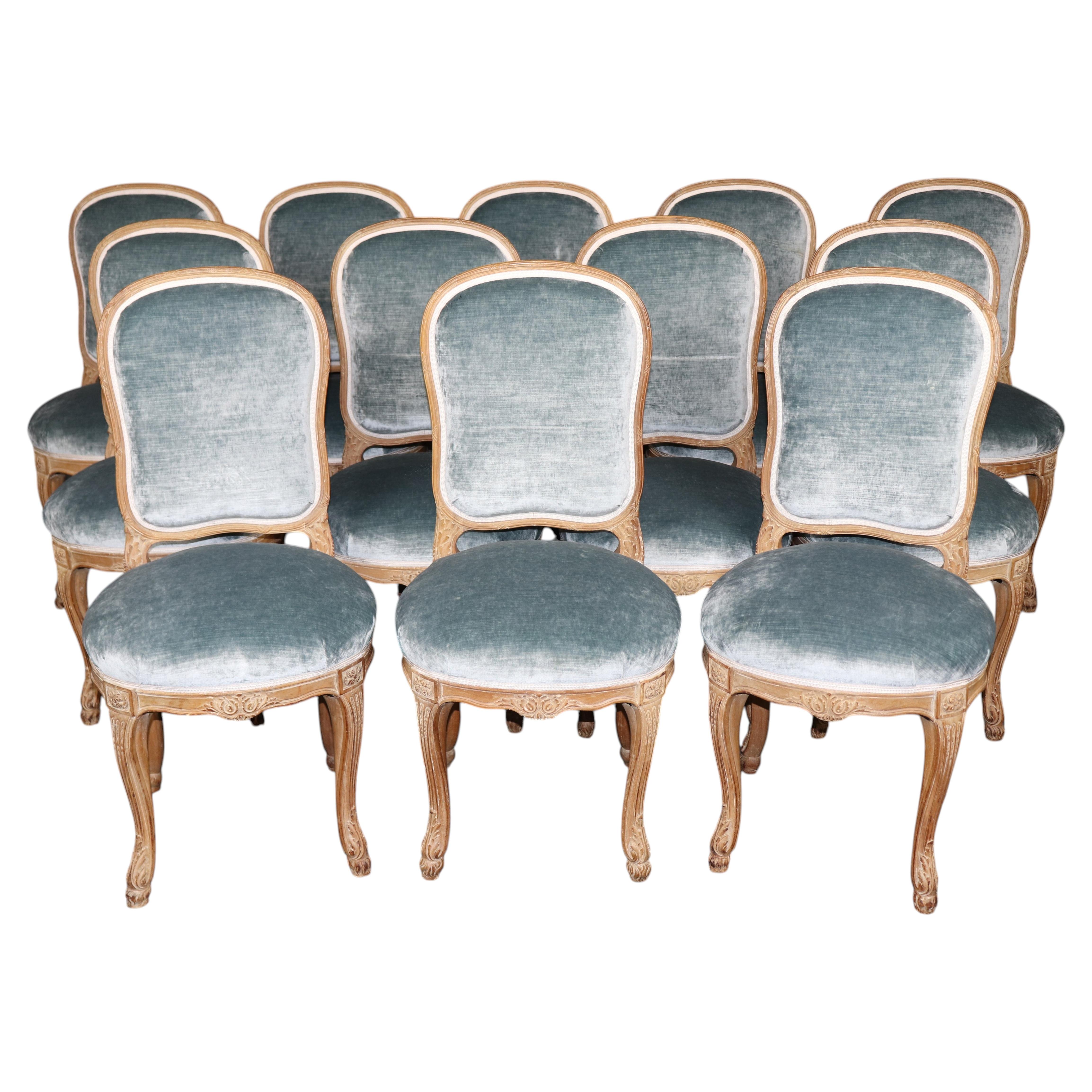 Important Set 12 Antique French Louis XV Style Distressed Carved Dining Chairs