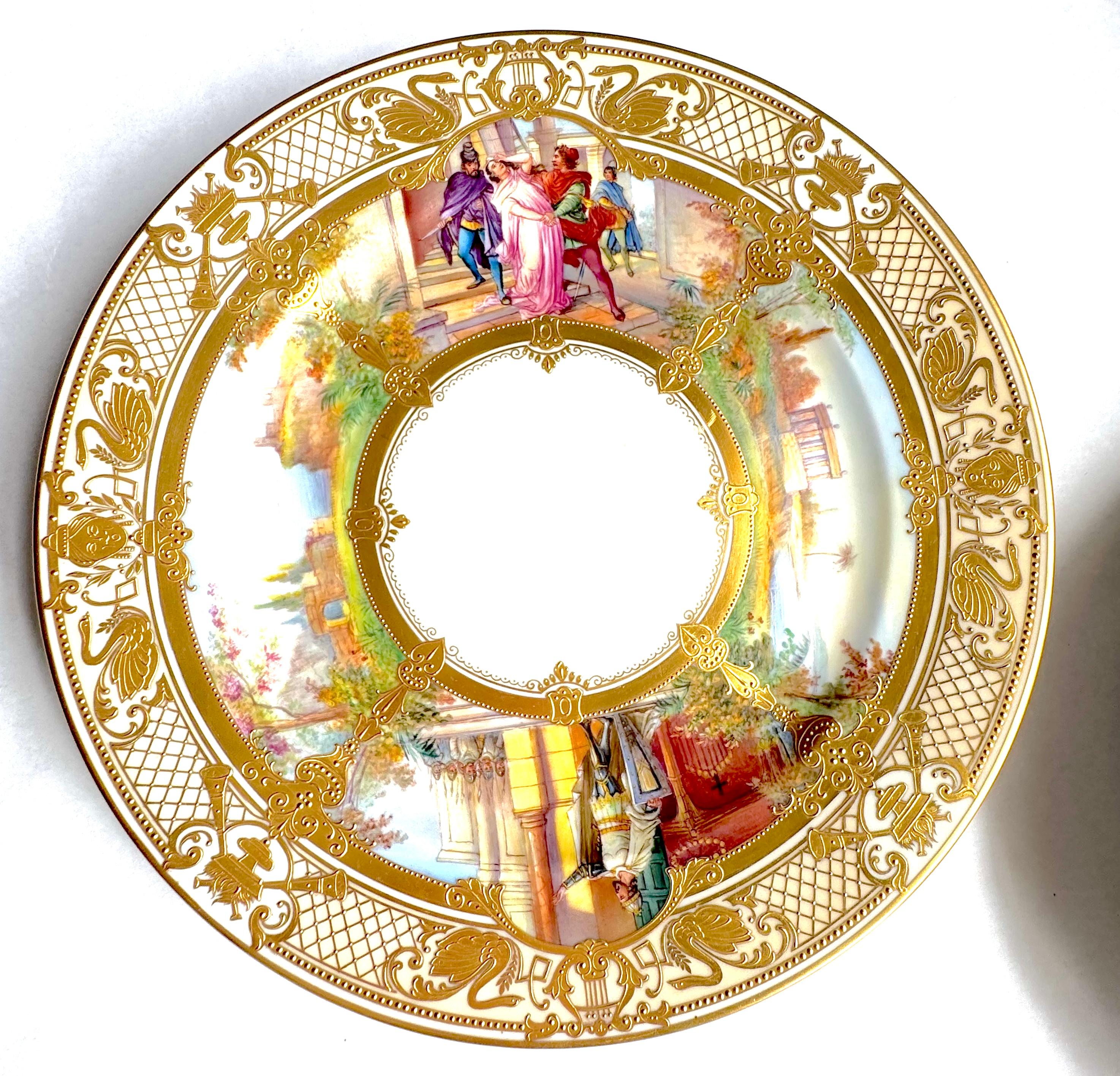 Romantic Important Set of 12 Ambrosius Lamm Dresden Opera Plates Cabinet Dinner For Sale