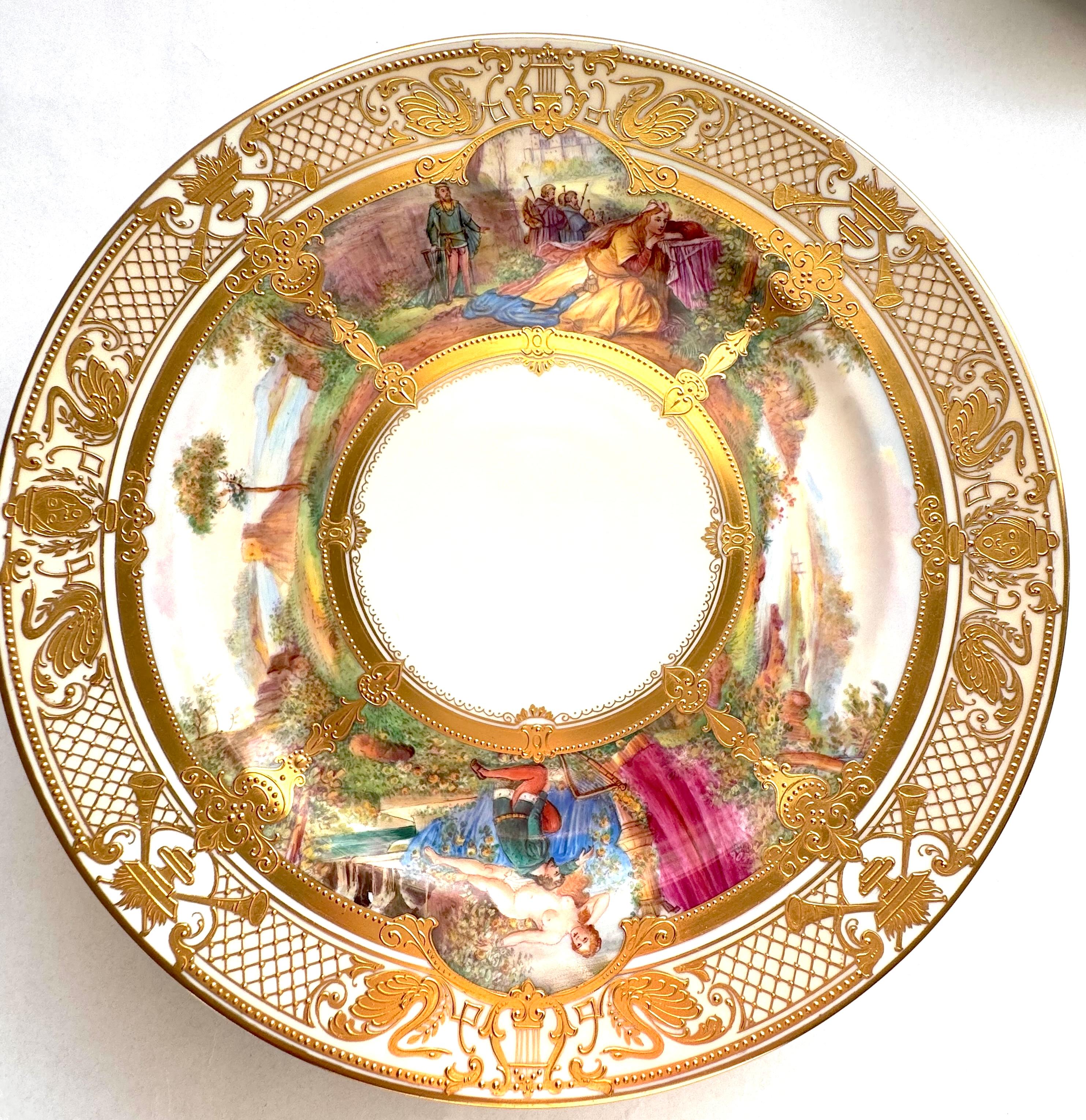 Porcelain Important Set of 12 Ambrosius Lamm Dresden Opera Plates Cabinet Dinner For Sale