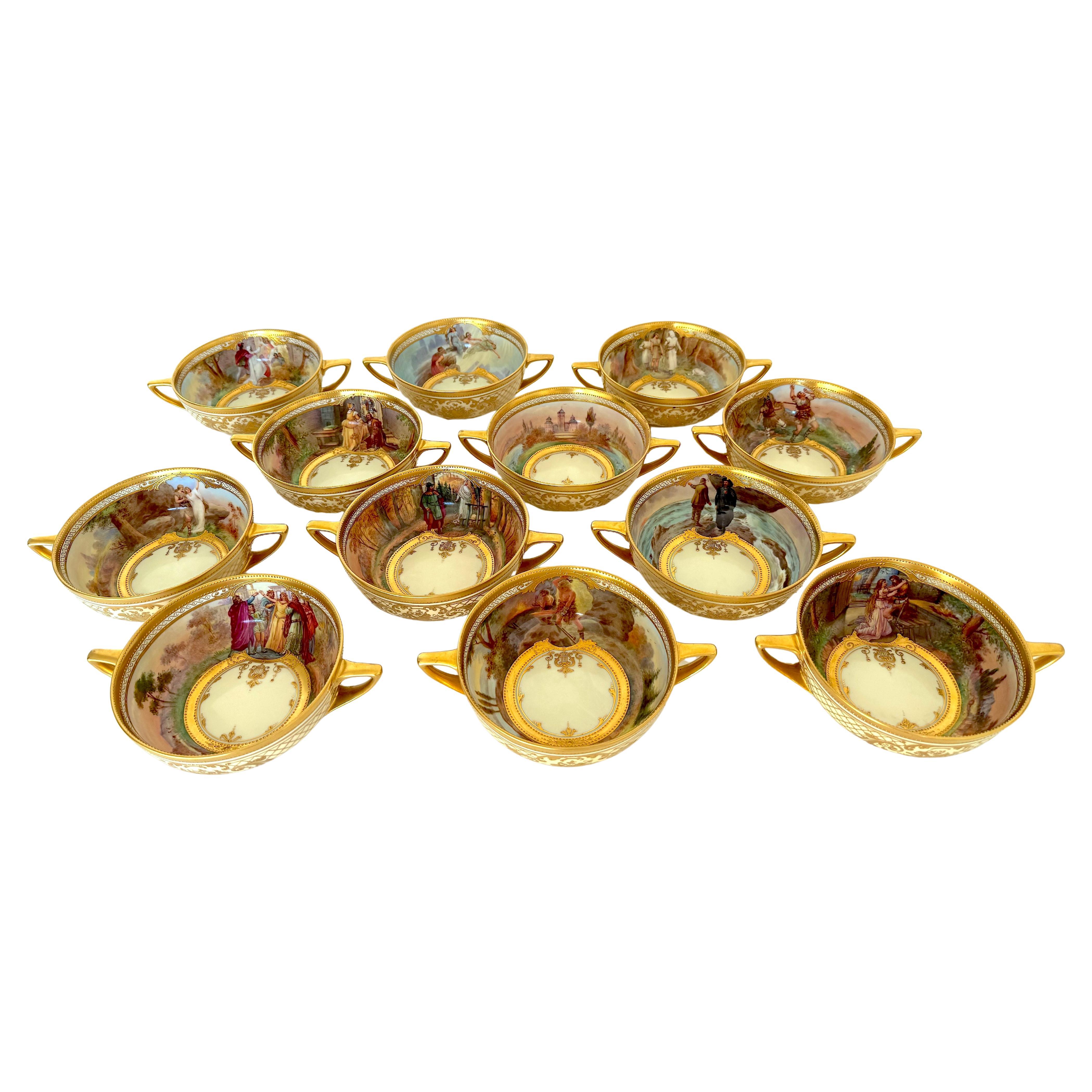 Important Set of 12 Dresden Ambrosius Lamm Opera Set Cups