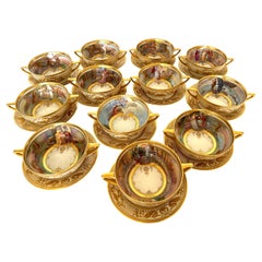 Important Dresden Ambrosius Lamm Opera Set 12 Very Large Cups and Underplates