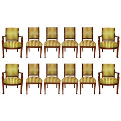 Important Set of 12 French Empire Mahogany Dining Chairs, Jacob Freres