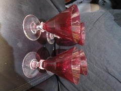Important Set of 4 19th Century European Cranberry Red to Clear Glasses
